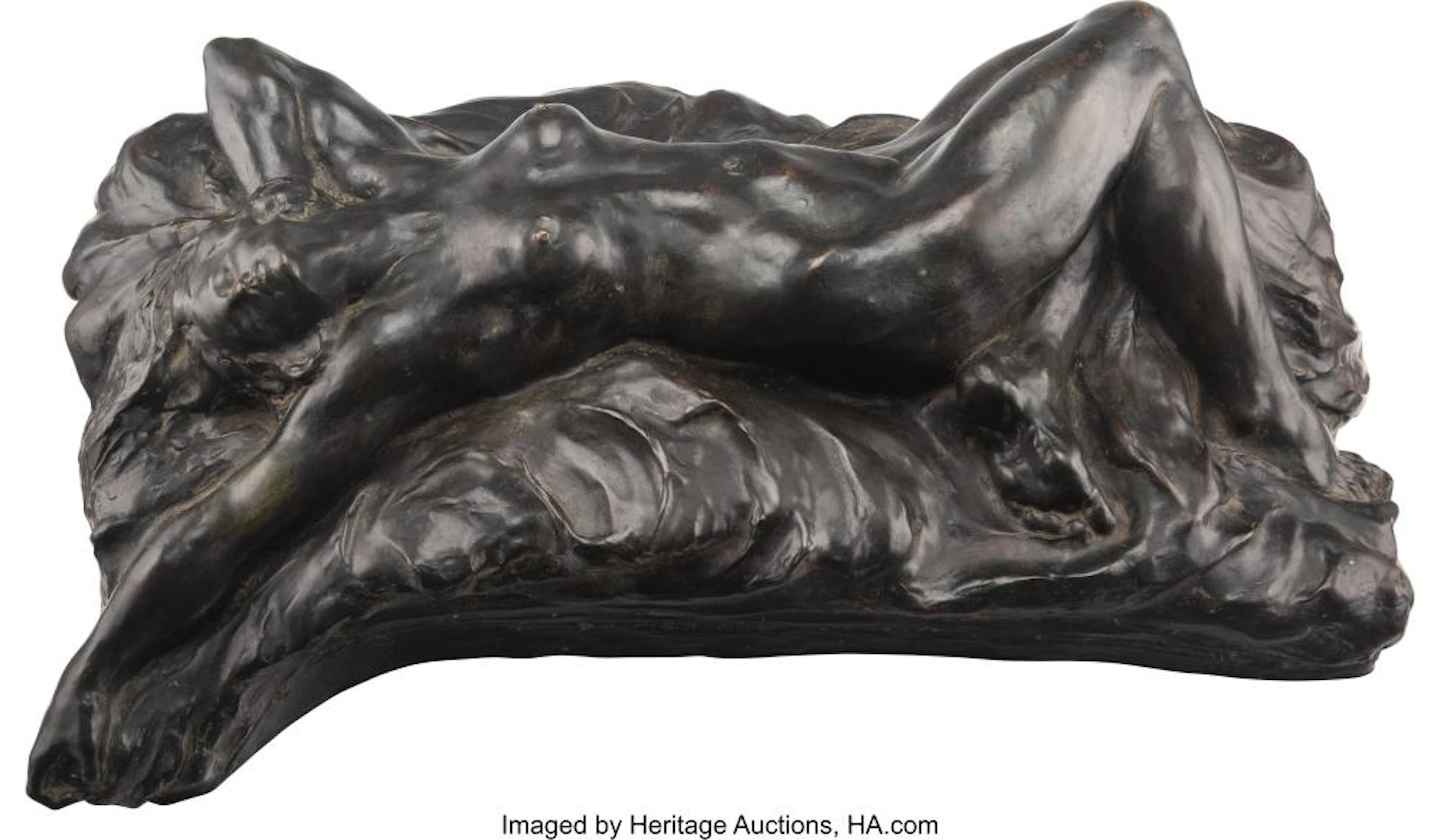 Alfredo Pina (Italian, 1883-1983) Reclining female nude Bronze with dark brown p