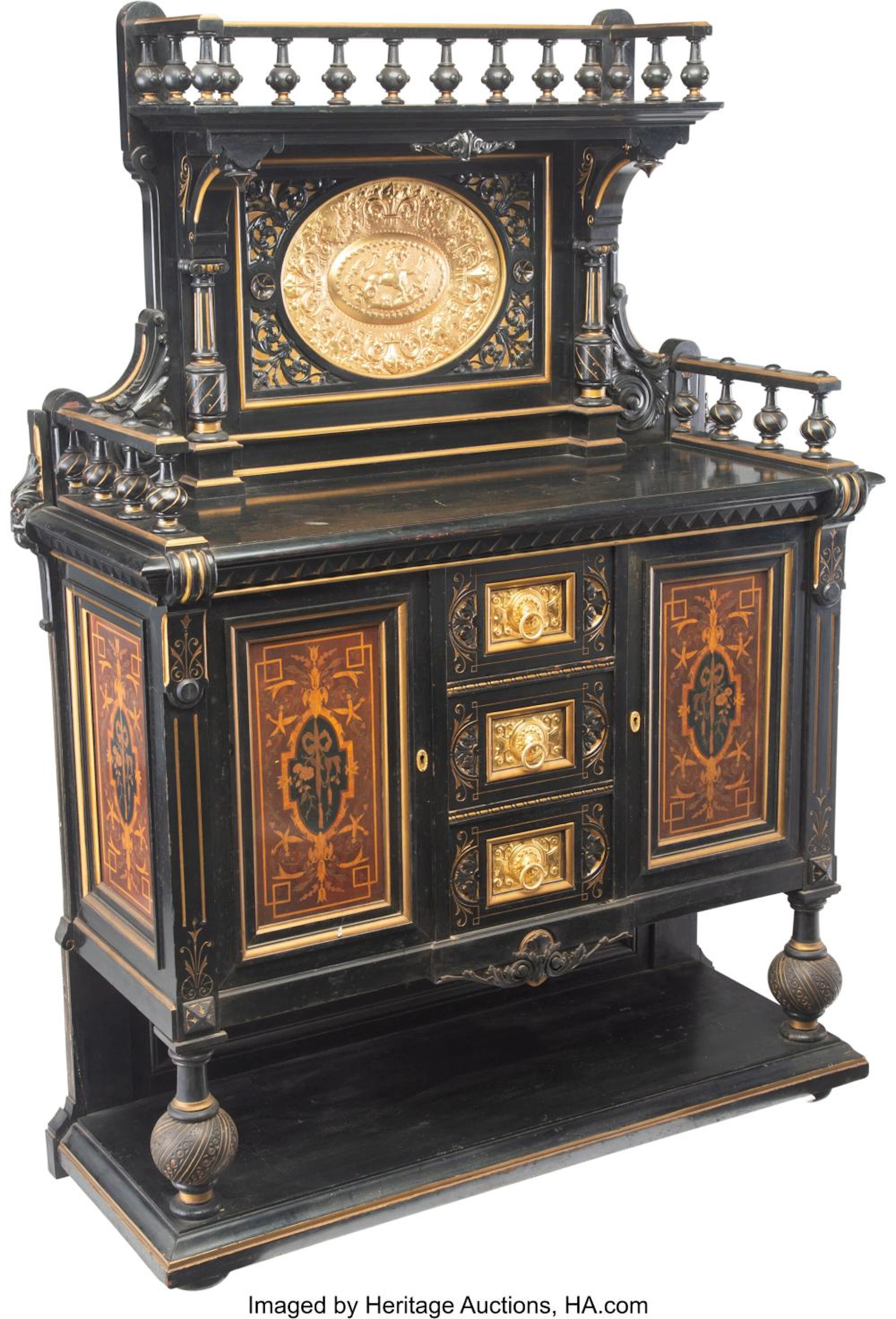 An American Aesthetic Movement Painted and Partial Giltwood and Gilt Metal Serve
