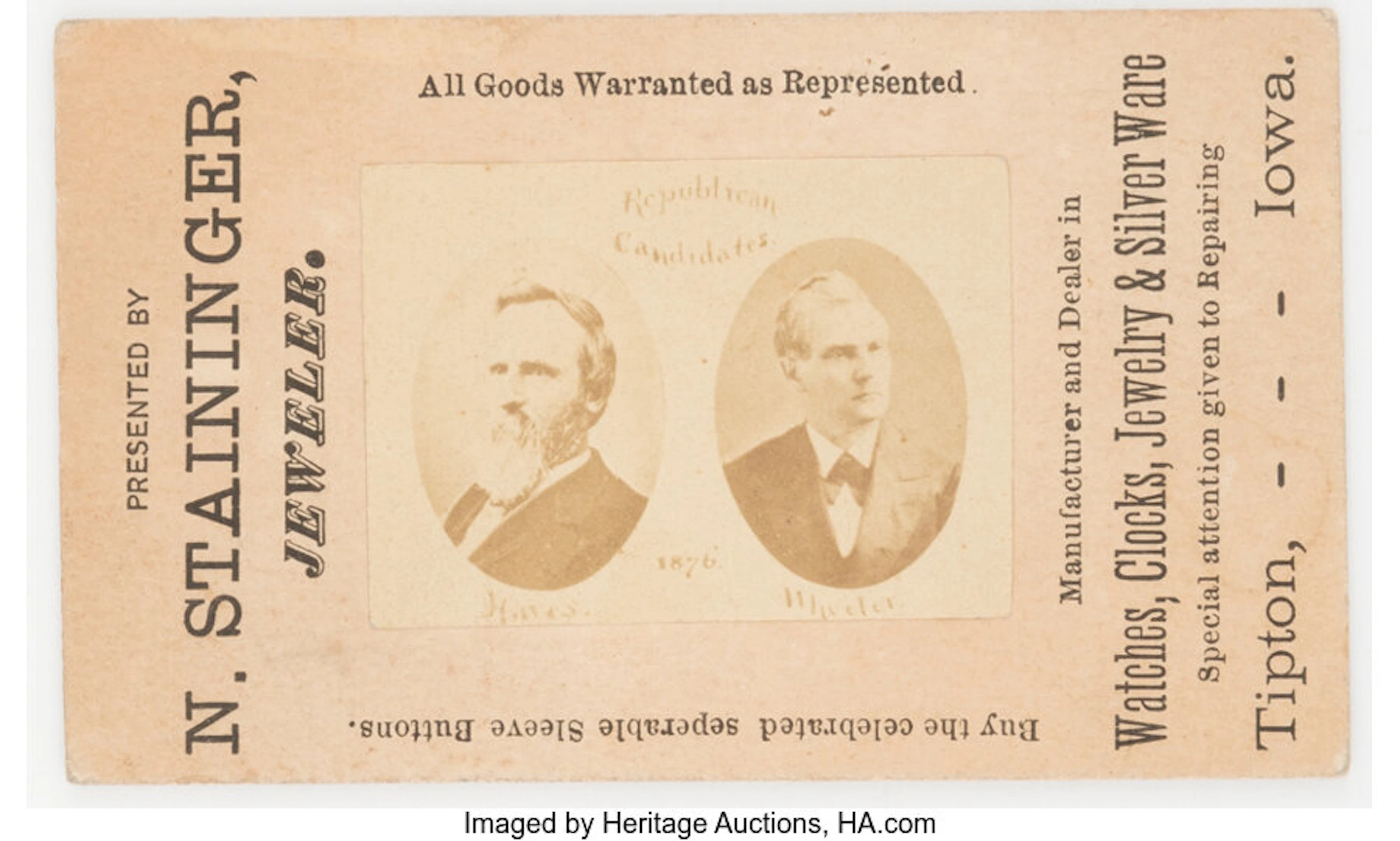 Rutherford B. Hayes: Amazing Jugate Advertising Card....