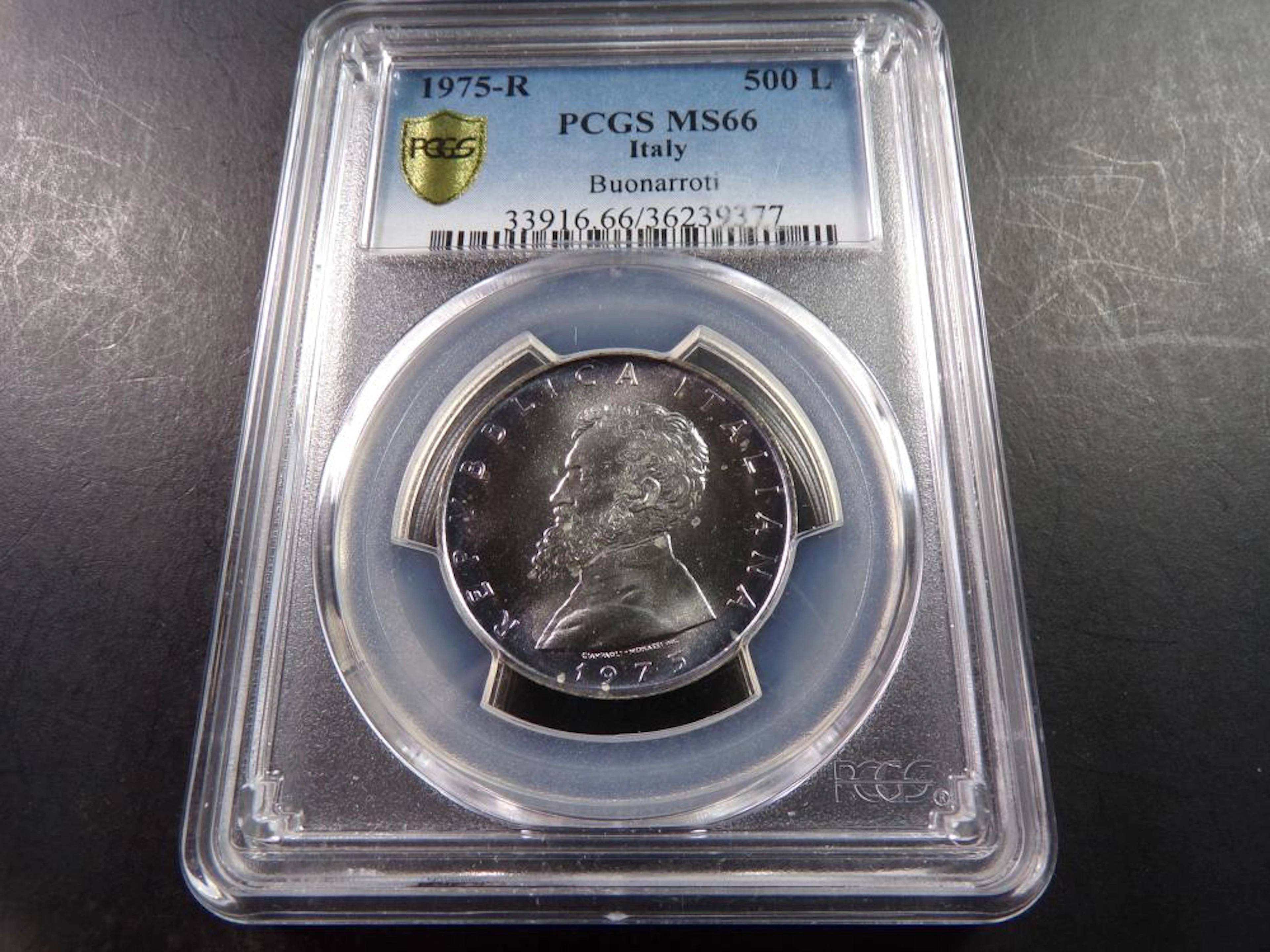 1975-R Italian Buonarroti 500 Lire Coin - PCGS MS66