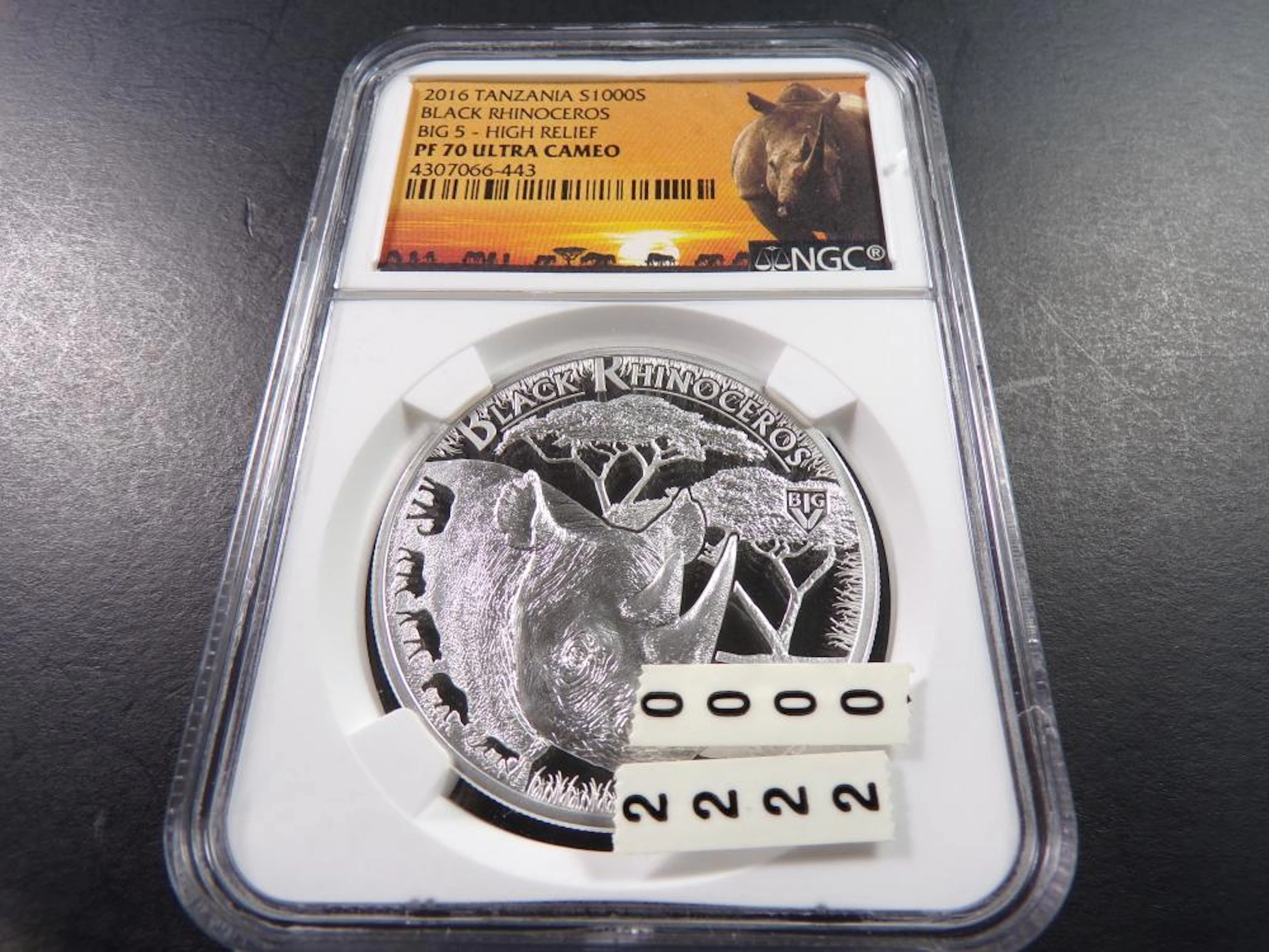 2016 PROOF SILVER Tanzania 1000S Black Rhino Coin - NGC PF70 Ultra Cameo