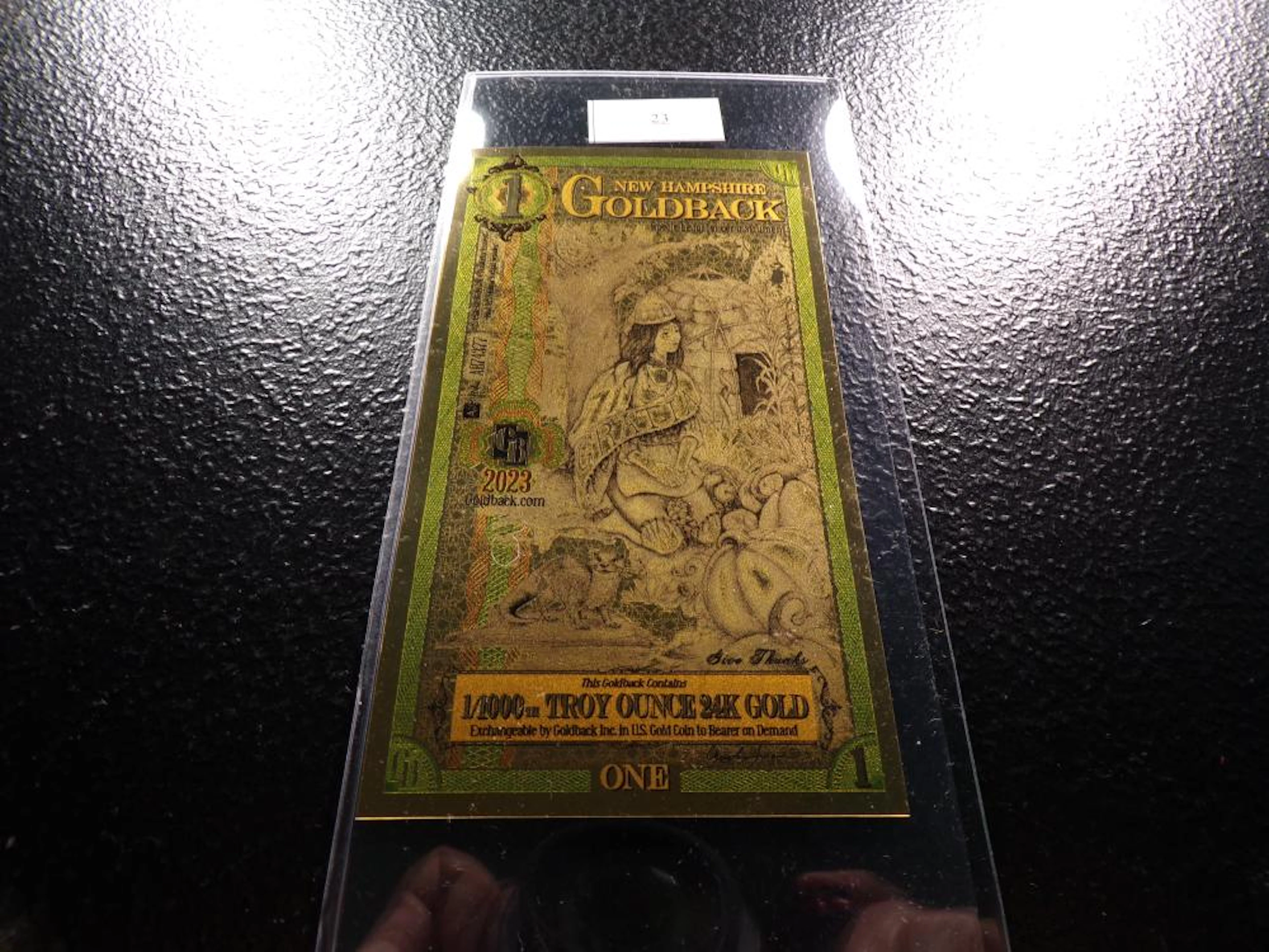 24K GOLD ($1) One Dollar New Hampshire Goldback Piece - Neat Design!