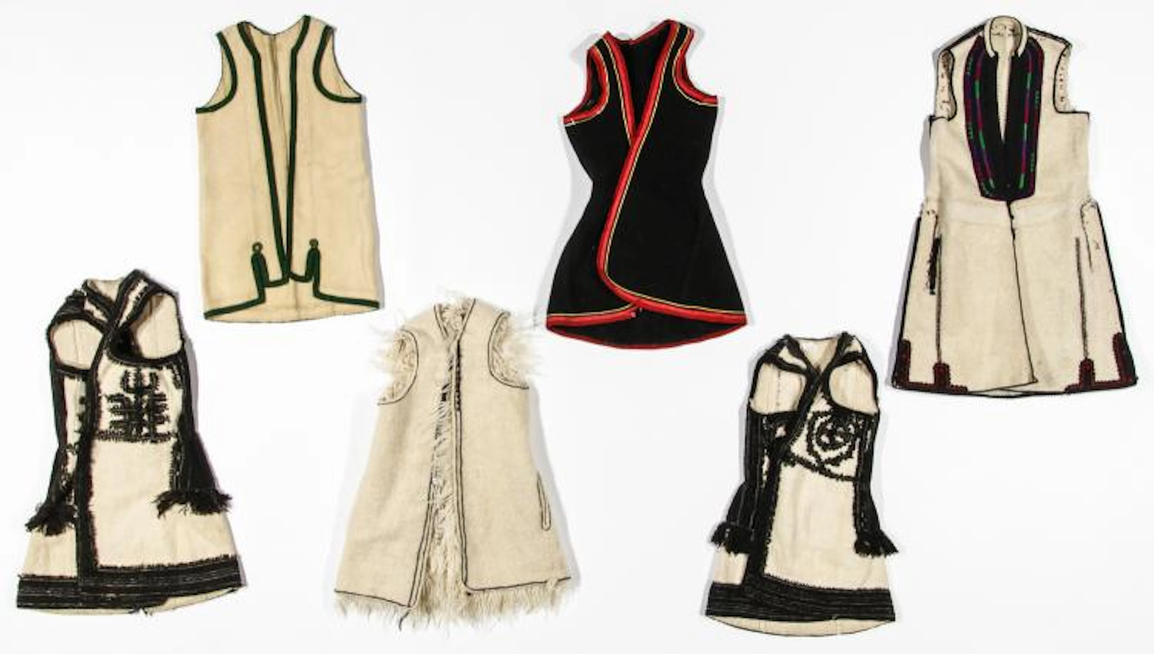 6 Old Wool & Felt Embroidered Balkan Folk Costumes
