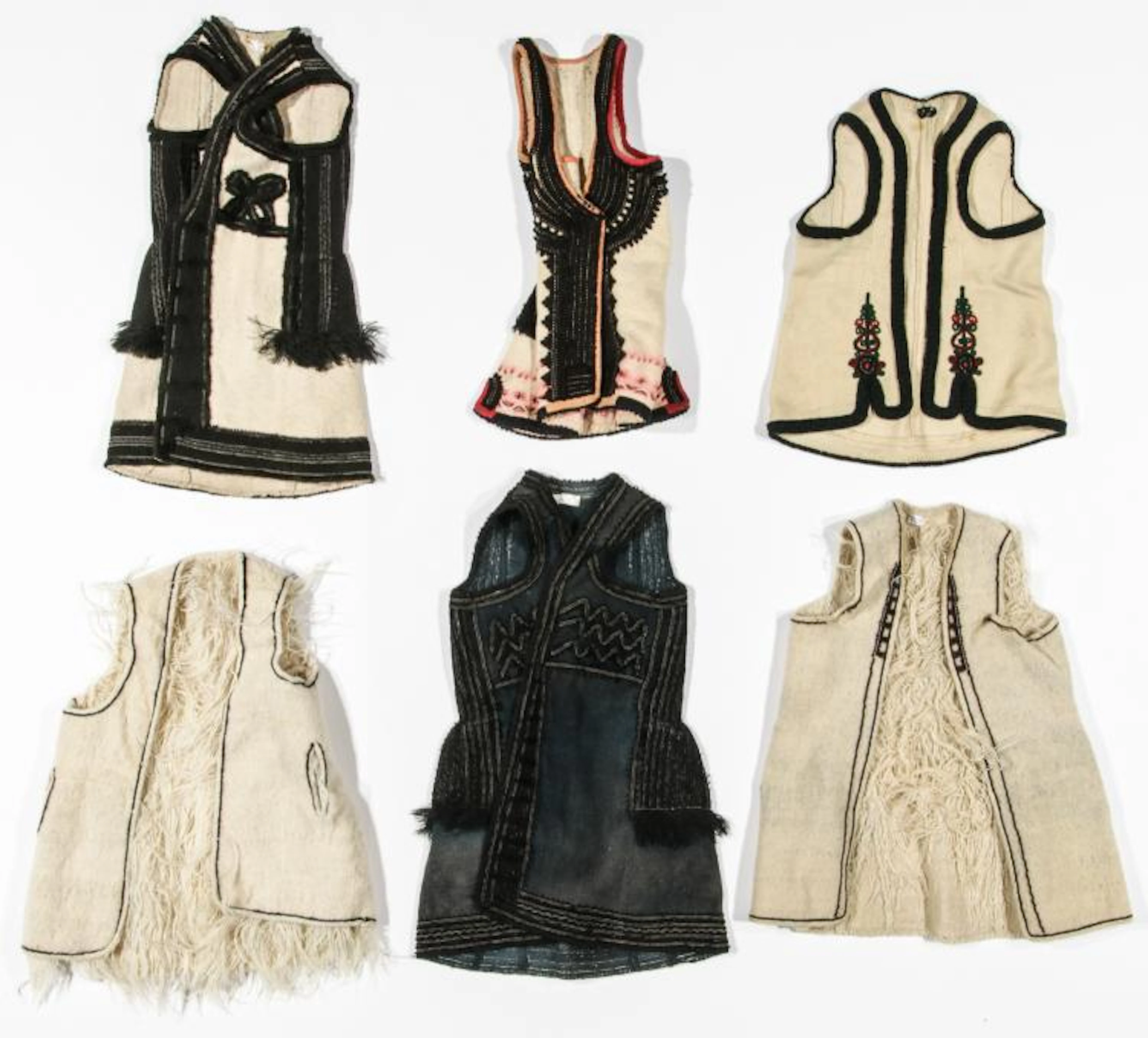 6 Old Wool & Felt Embroidered Balkan Folk Costumes