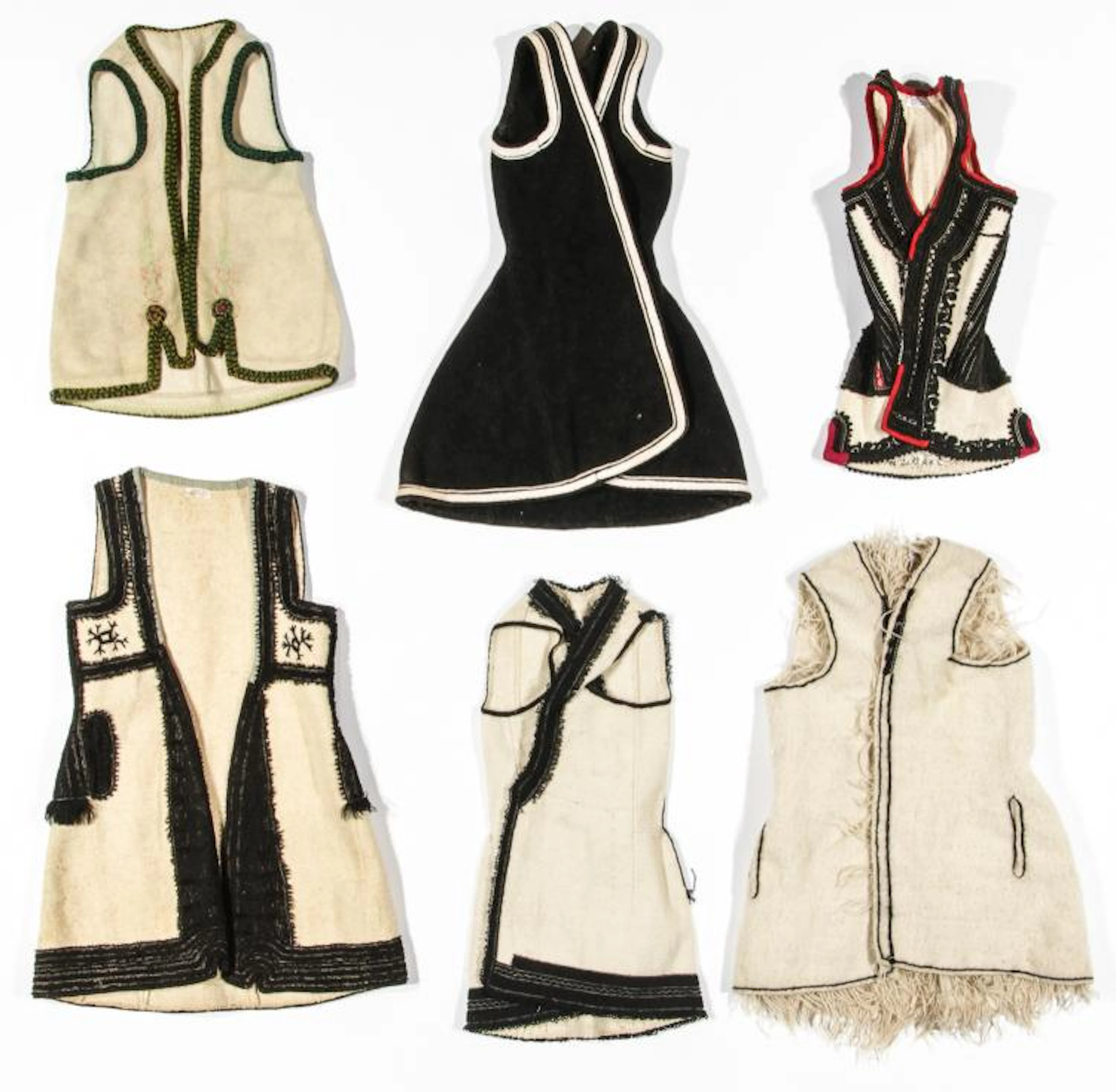 6 Old Wool & Felt Embroidered Balkan Folk Costumes
