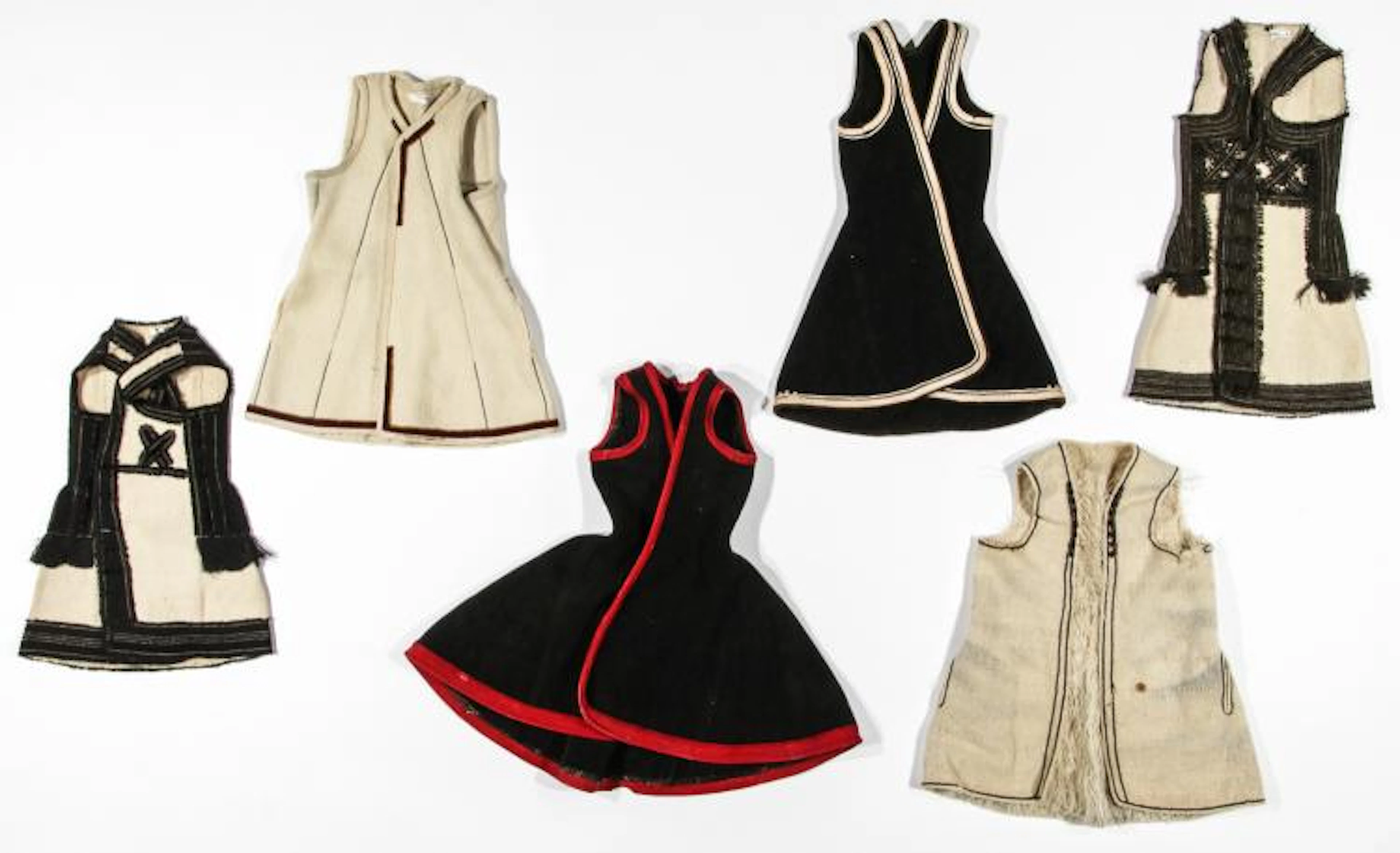 6 Old Wool & Felt Embroidered Balkan Folk Costumes
