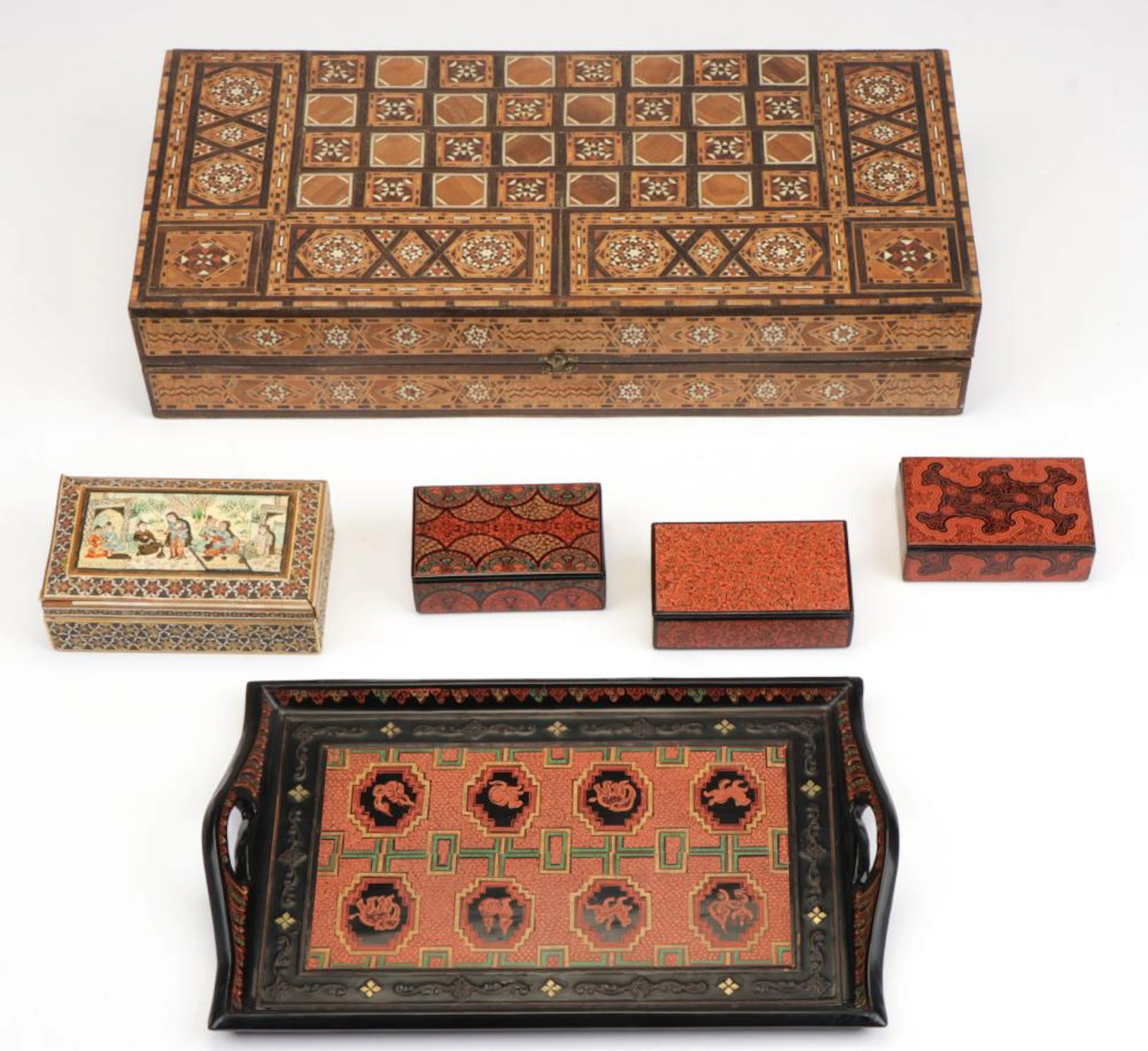 Mixed Ethnographic Lot of Lacquer and Inlay