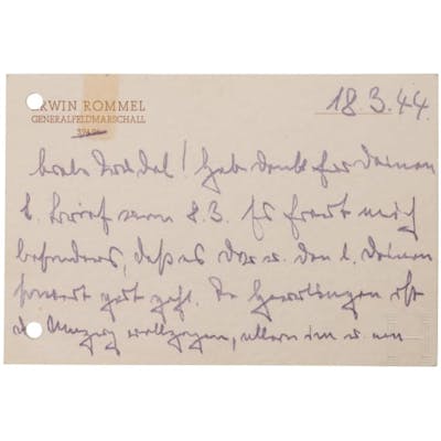 GFM Erwin Rommel - a handwritten card to his daughter Gertrud Pan ...