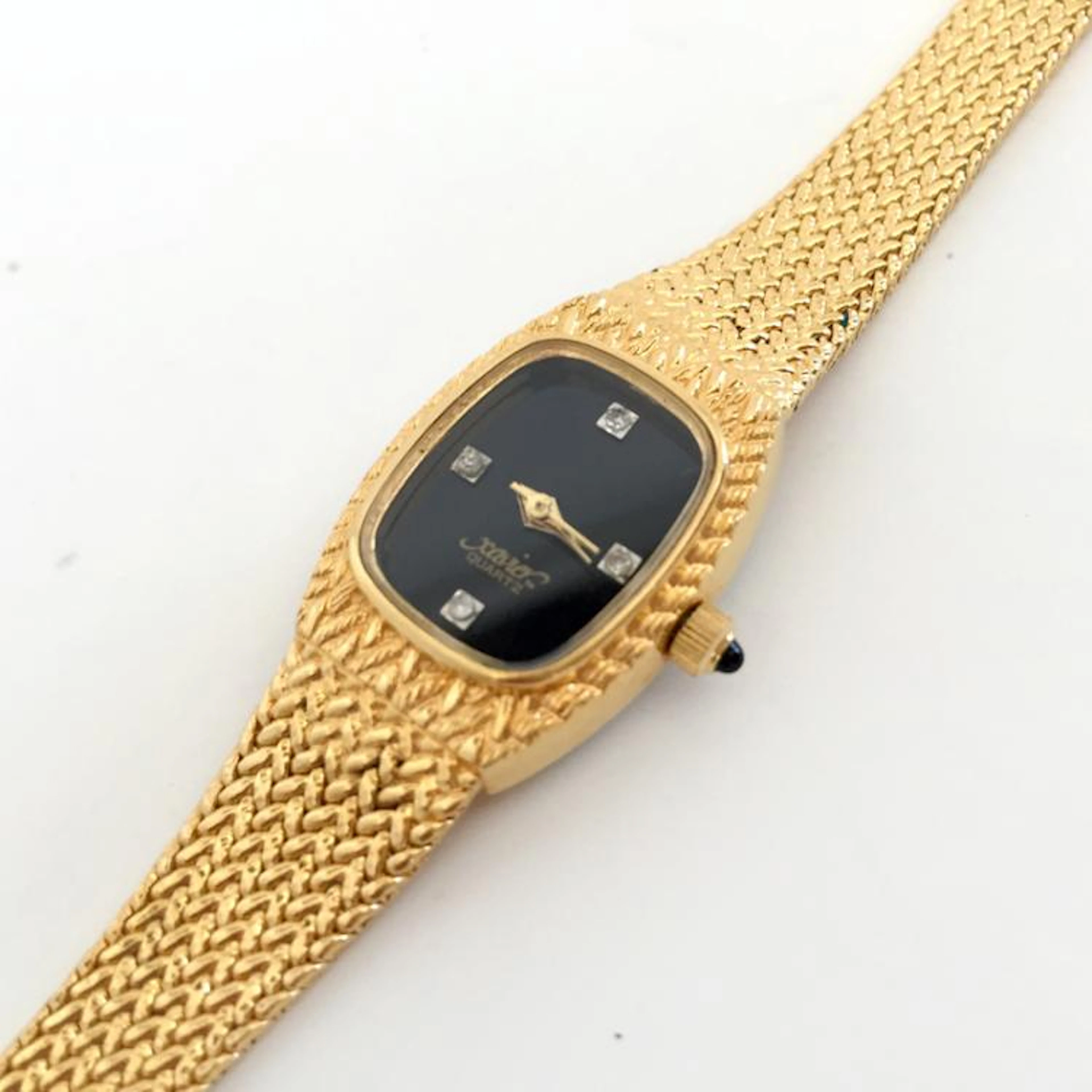 Xavier quartz ladies gold plated watch with black diamond...