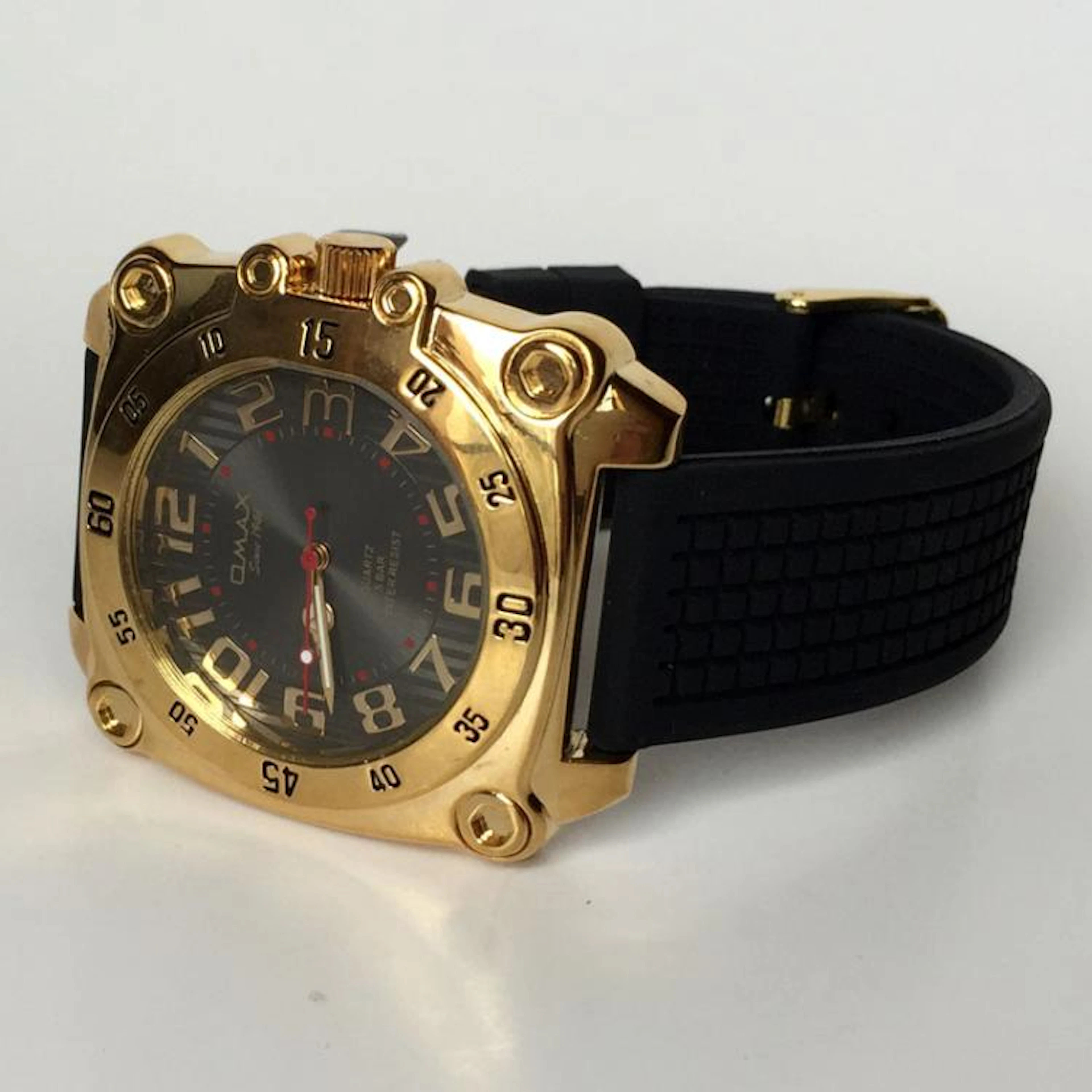 Gold plated square men's watch OMAX since 1946 Quartz...