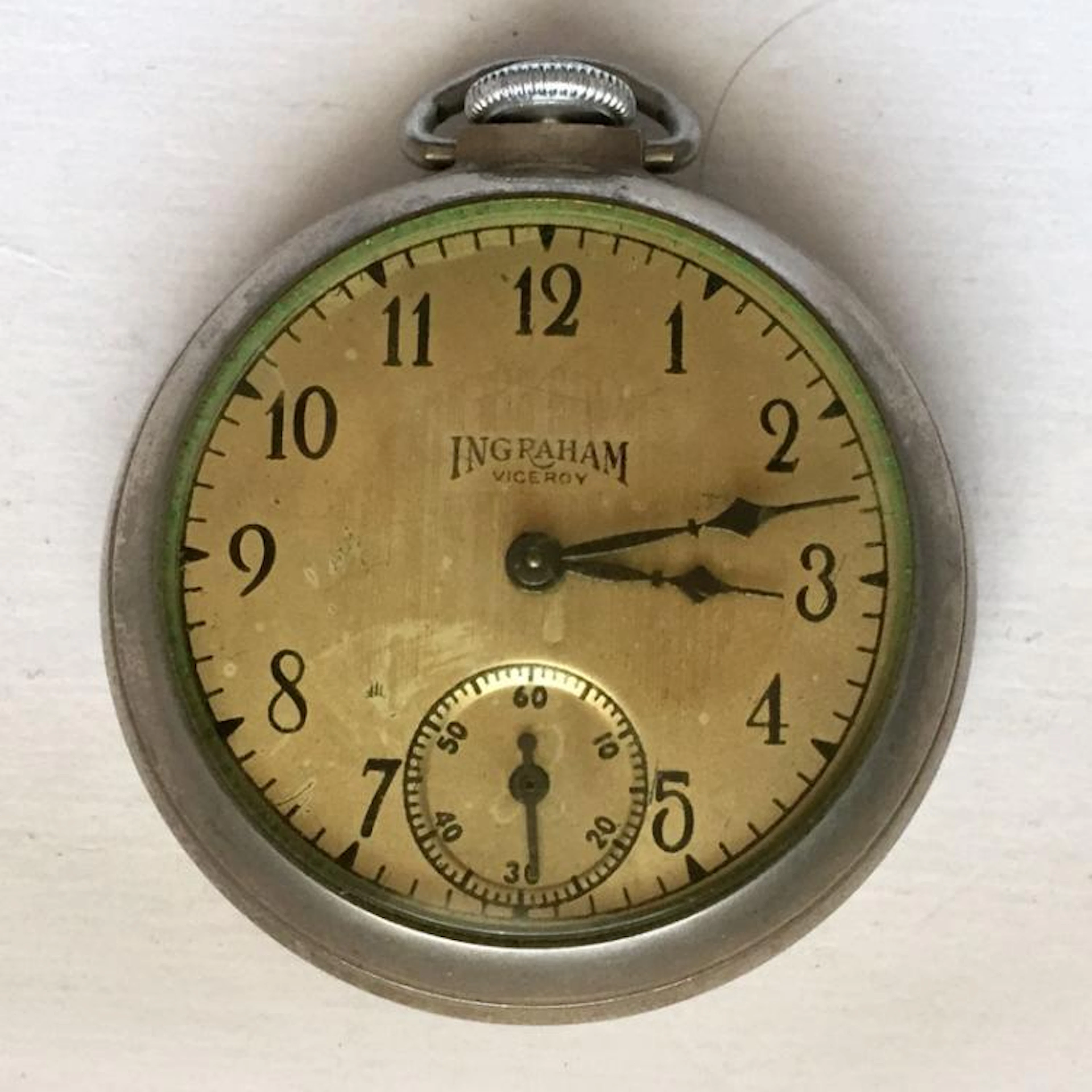 Vintage "Ingraham Viceroy" silver tone pocket watch with...