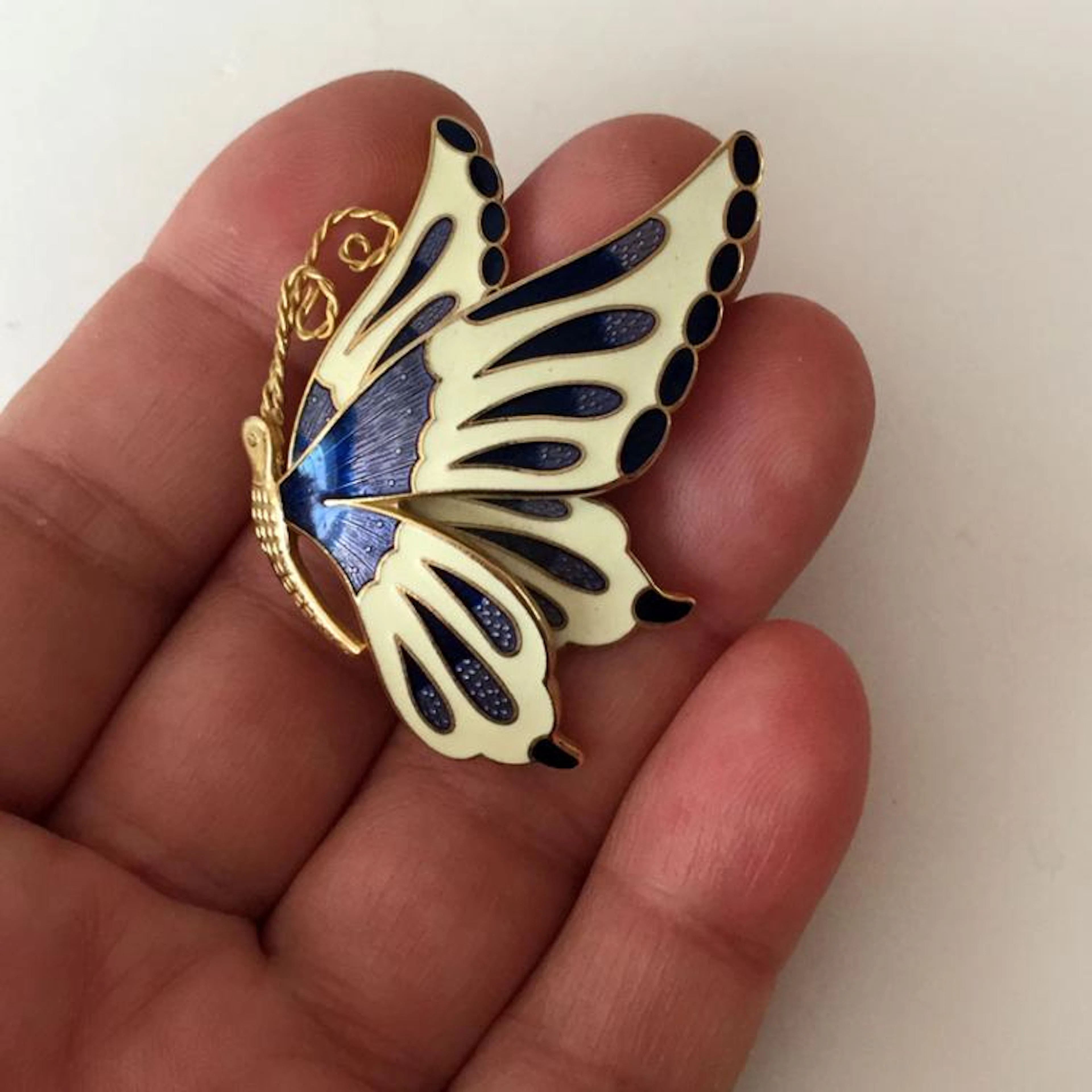 old plated BUTTERFLY shaped brooch with enamel