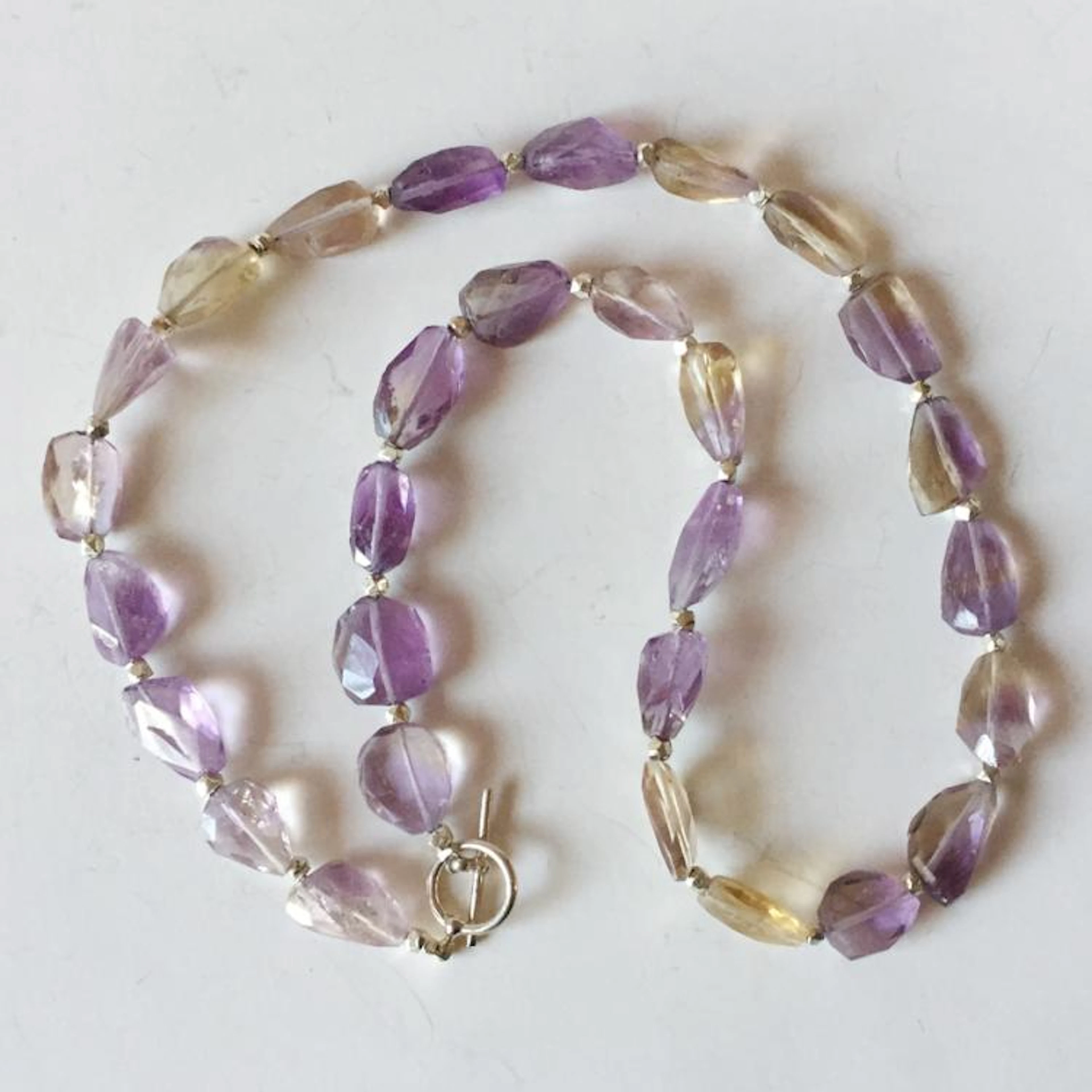 Free shape faceted ametrine and sterling silver beads and toggle clasp necklace