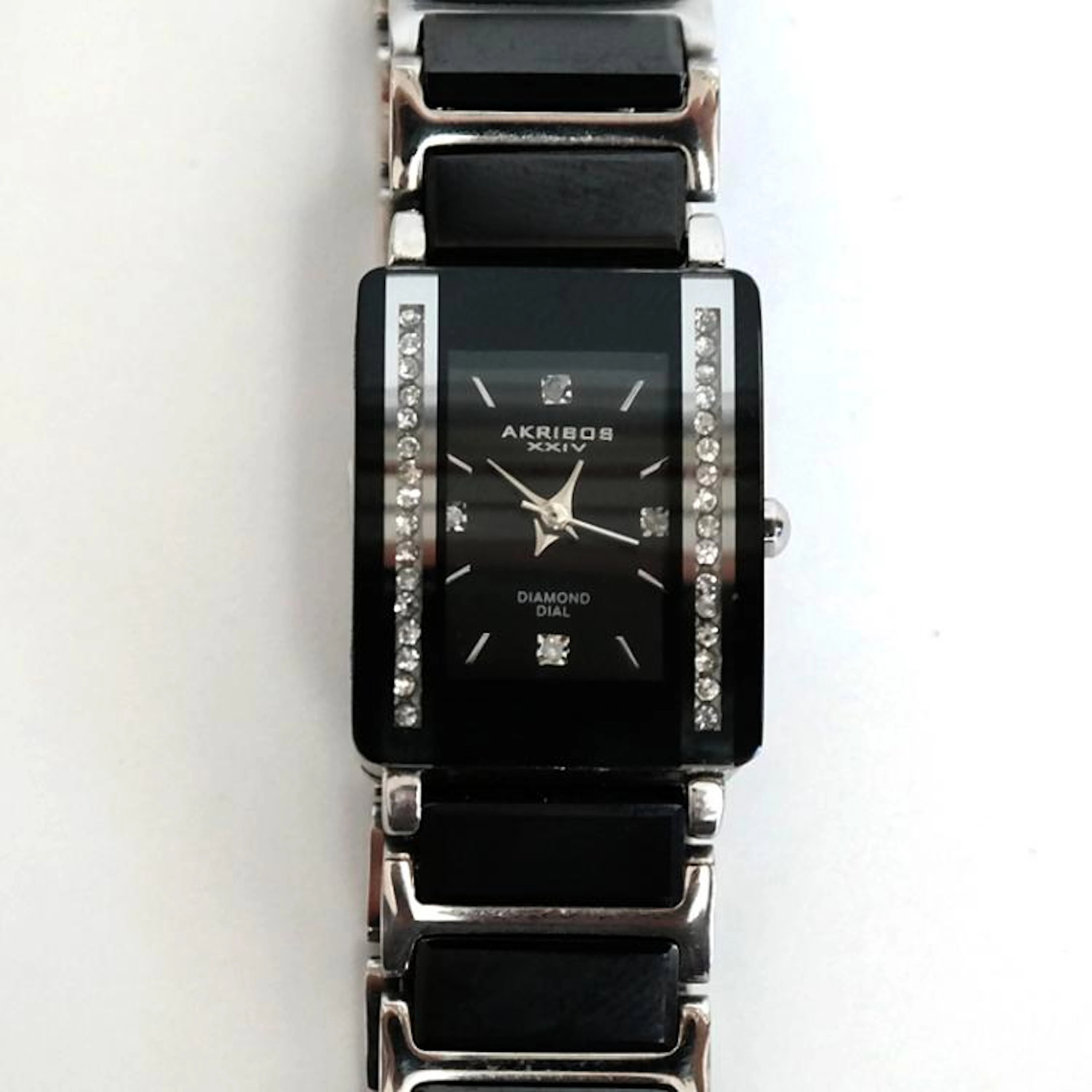Genuine black ceramic diamond dial rectangular watch AKRIBOS...