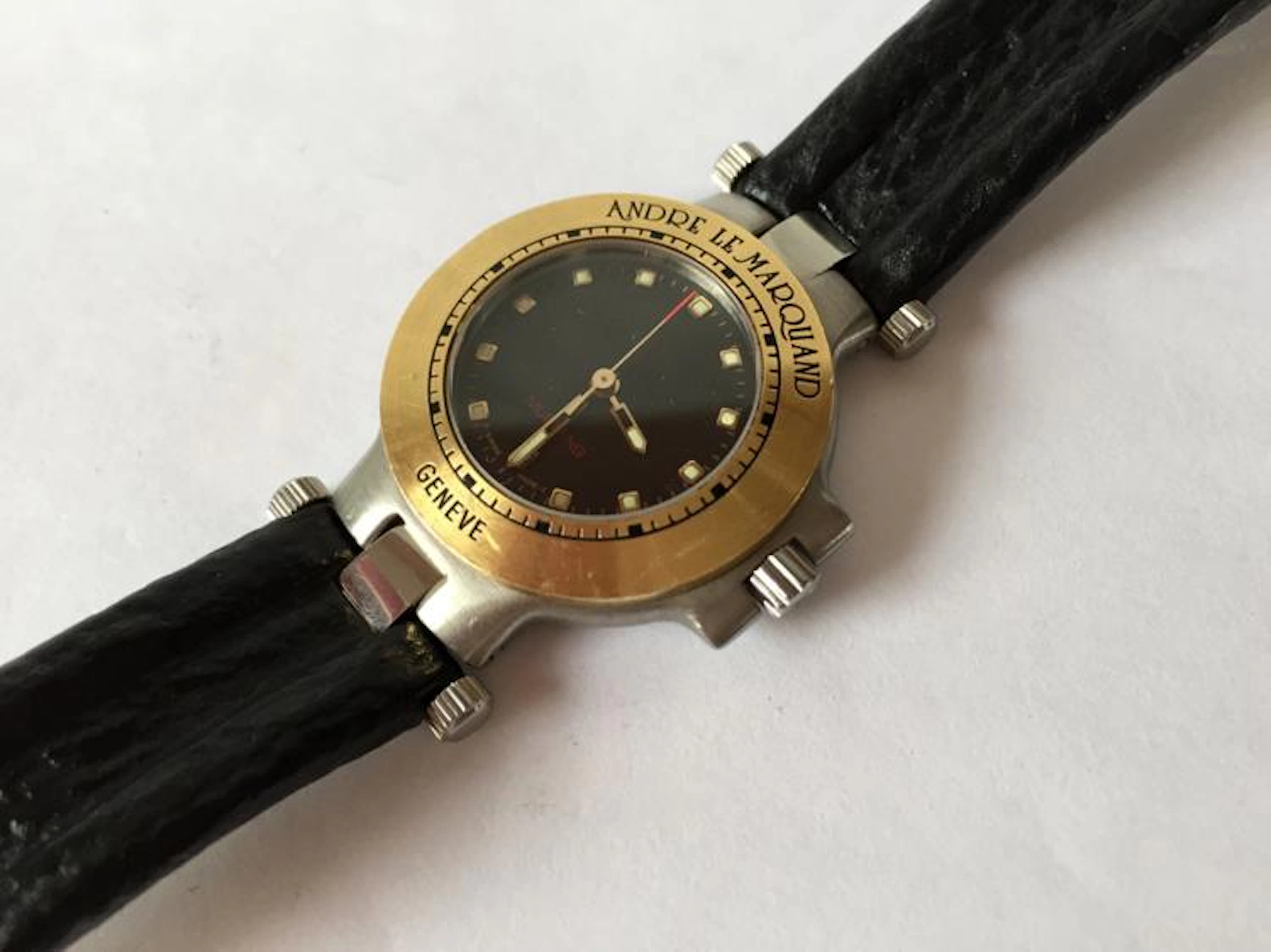 18k yellow gold bezel and stainless steel Date ladies watch ANDRE...