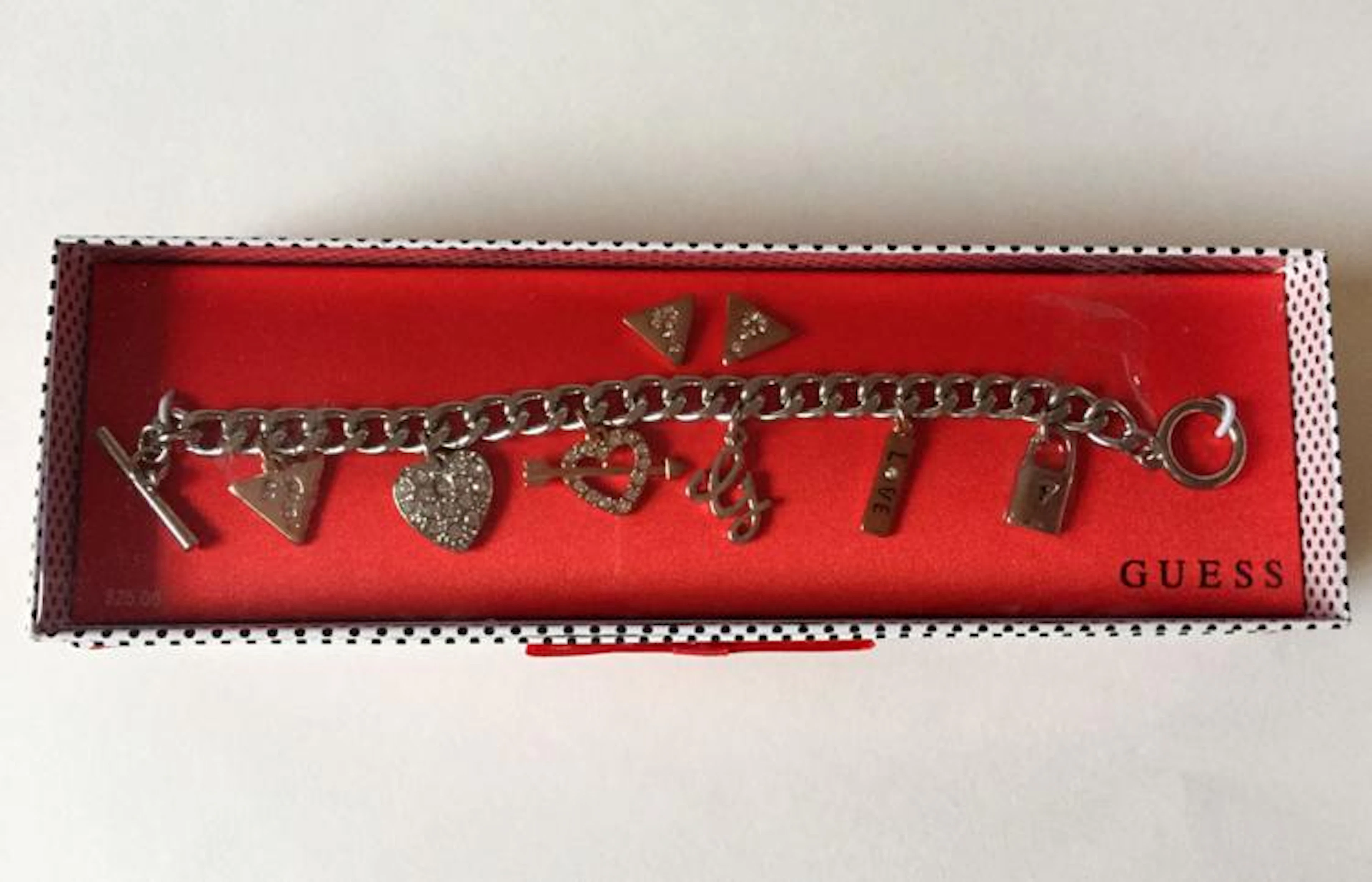 GUESS: SET - earrings with rhinestones "?" and Silver tone Cuban...