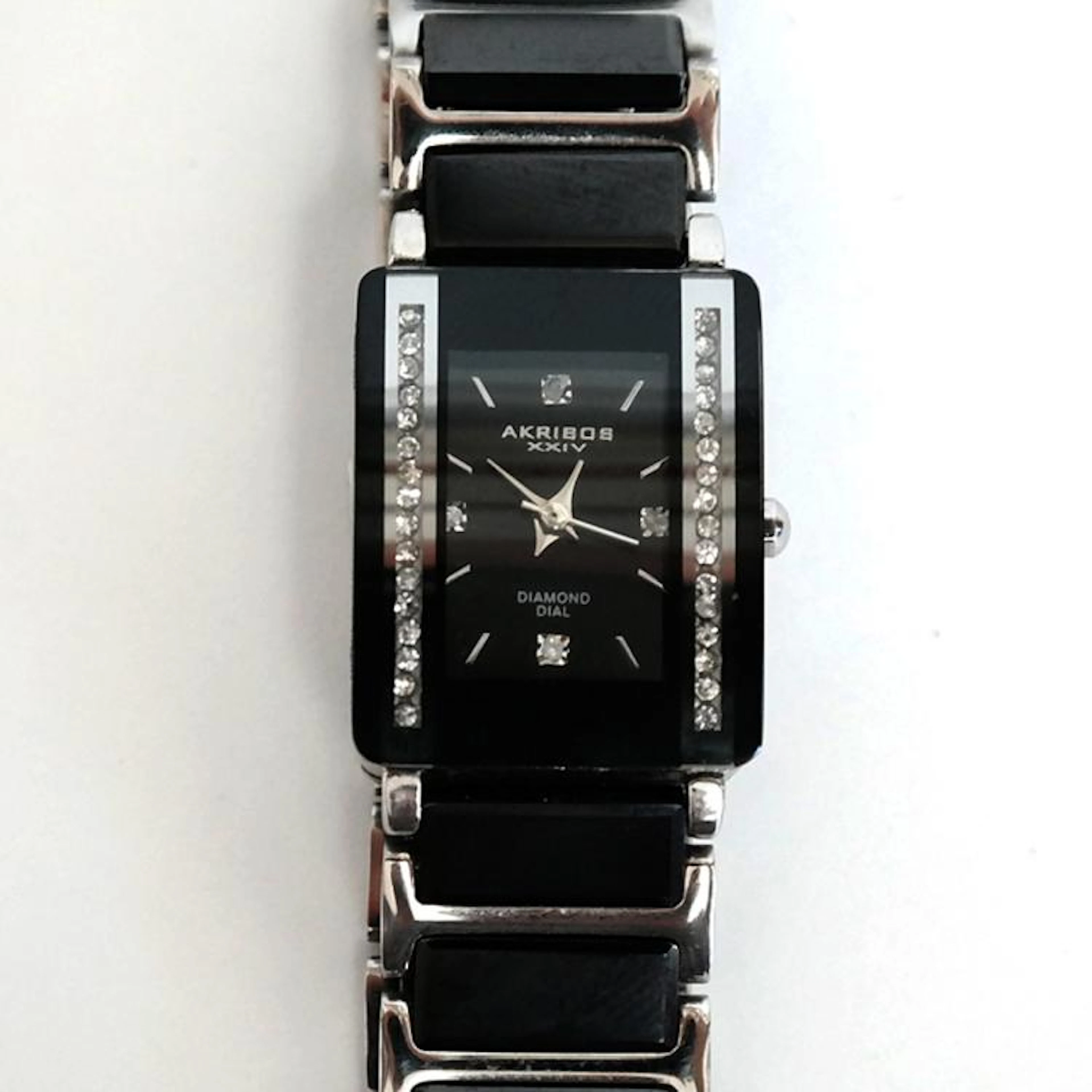 Genuine black ceramic diamond dial rectangular watch AKRIBOS...