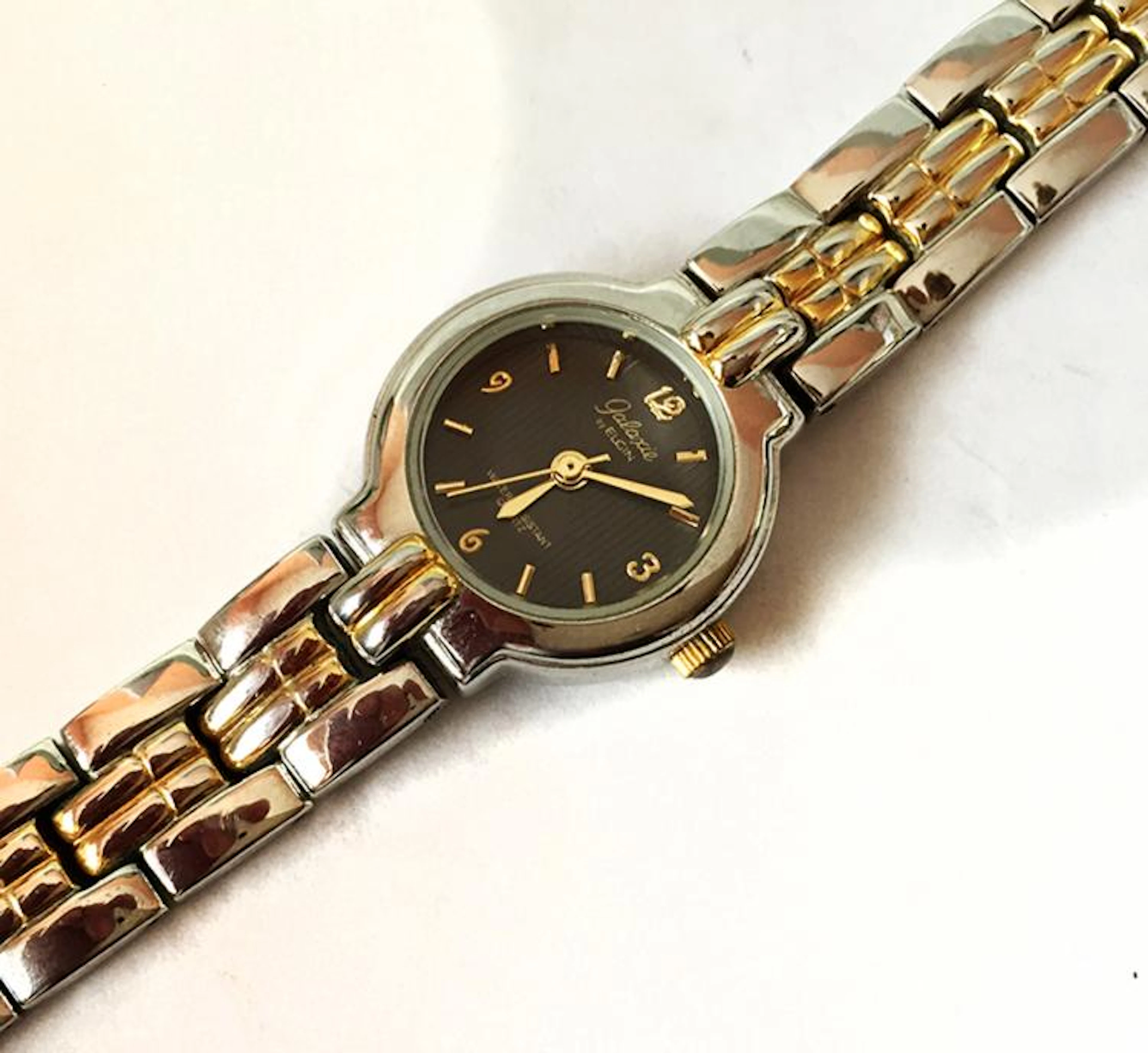 Ladies GALAXIE by ELGIN Quartz Japan mvmt two tone watch and bracelet