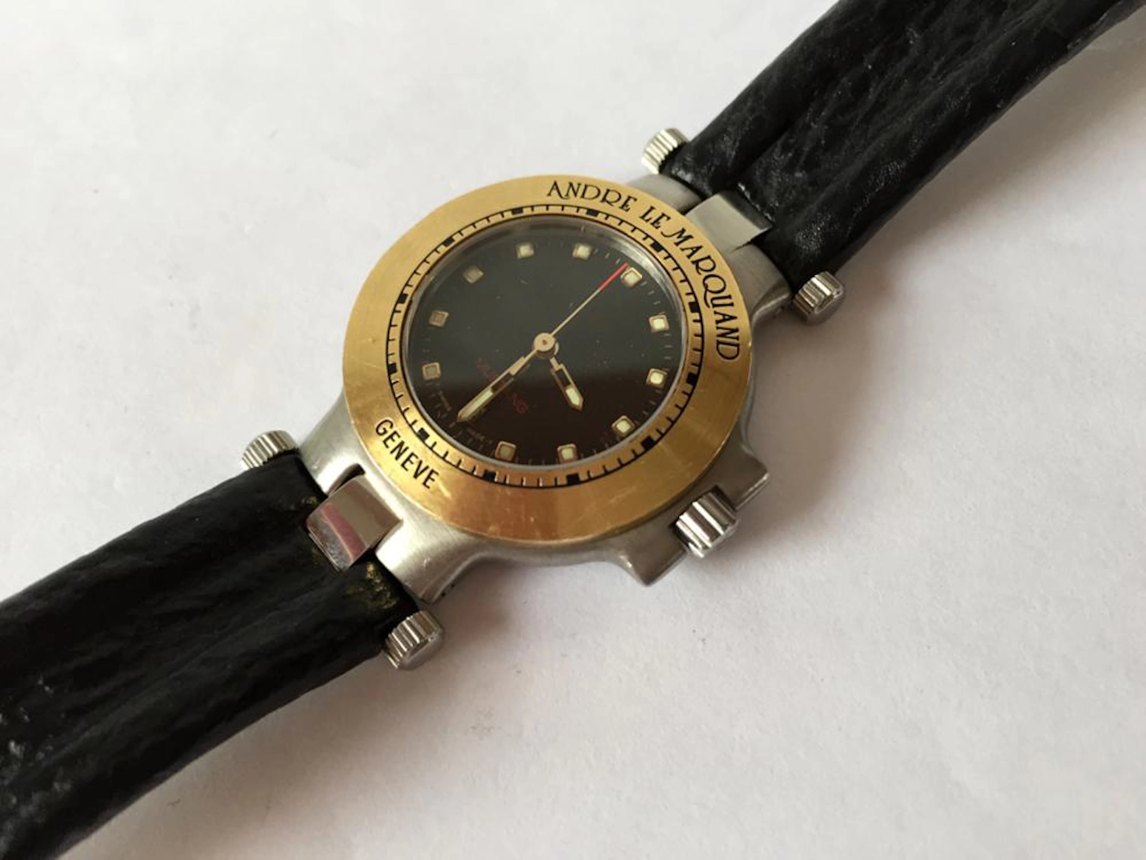 18k yellow gold bezel and stainless steel Date ladies watch ANDRE...
