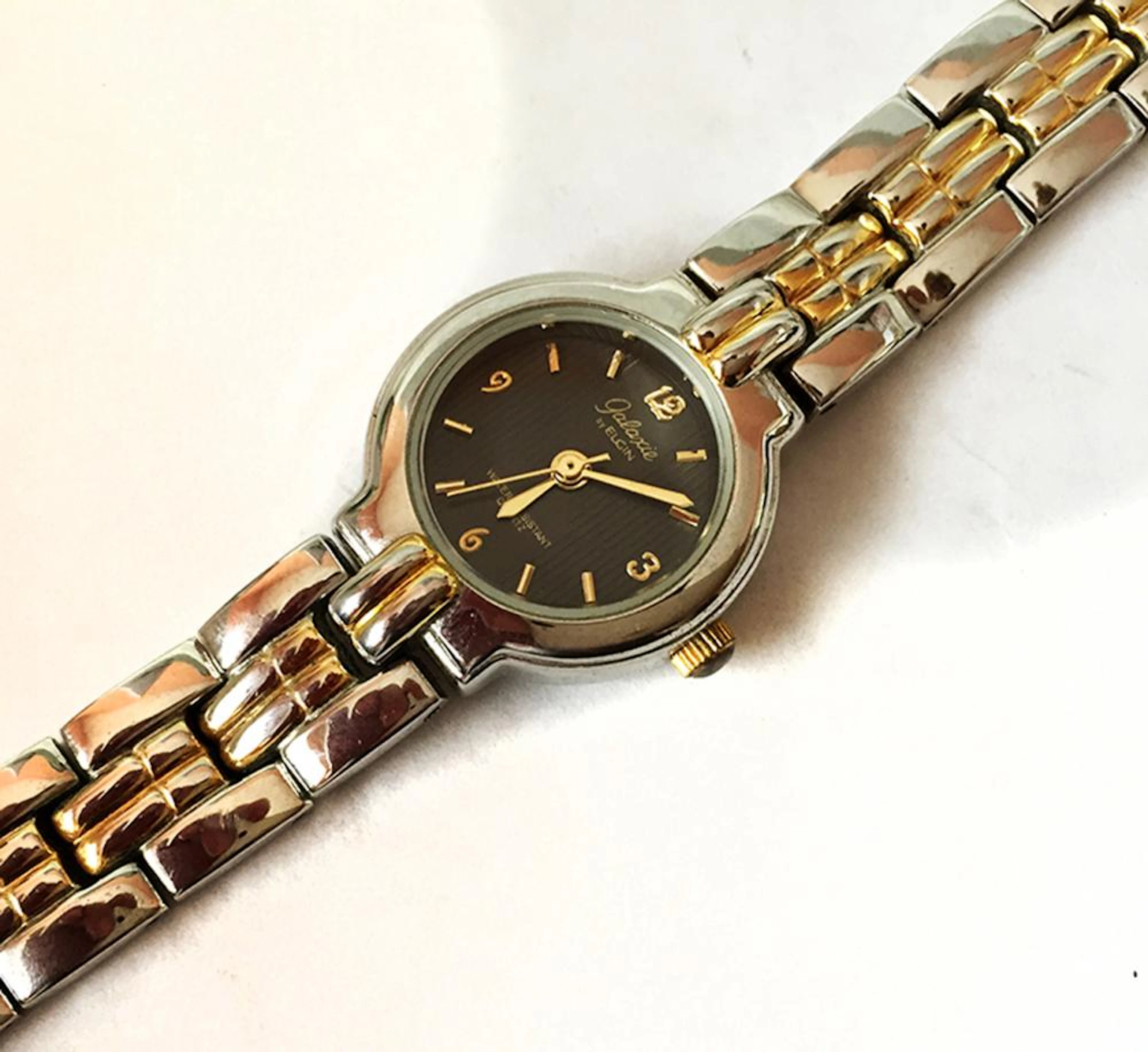Ladies GALAXIE by ELGIN Quartz Japan mvmt two tone watch and bracelet