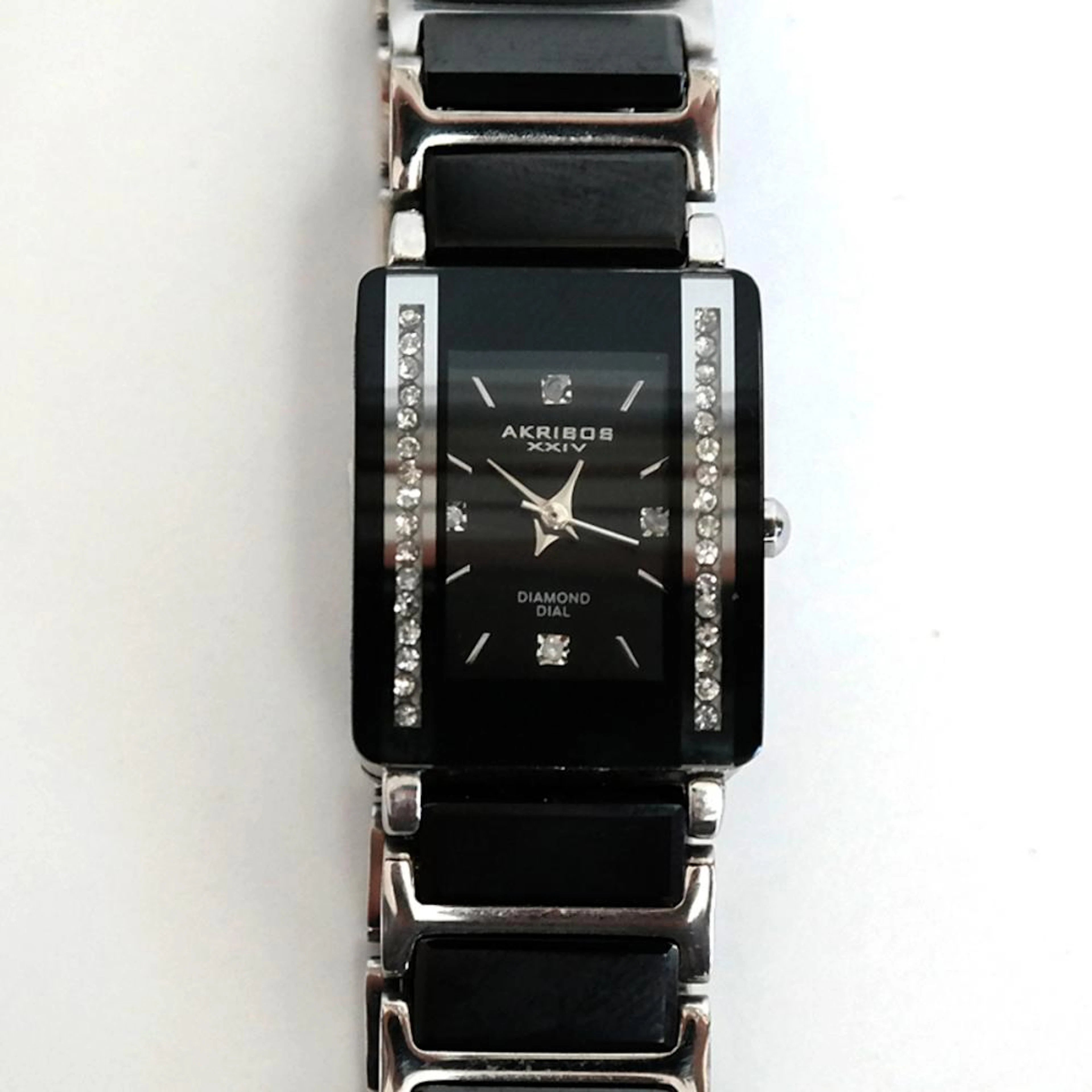 Genuine black ceramic diamond dial rectangular watch AKRIBOS...