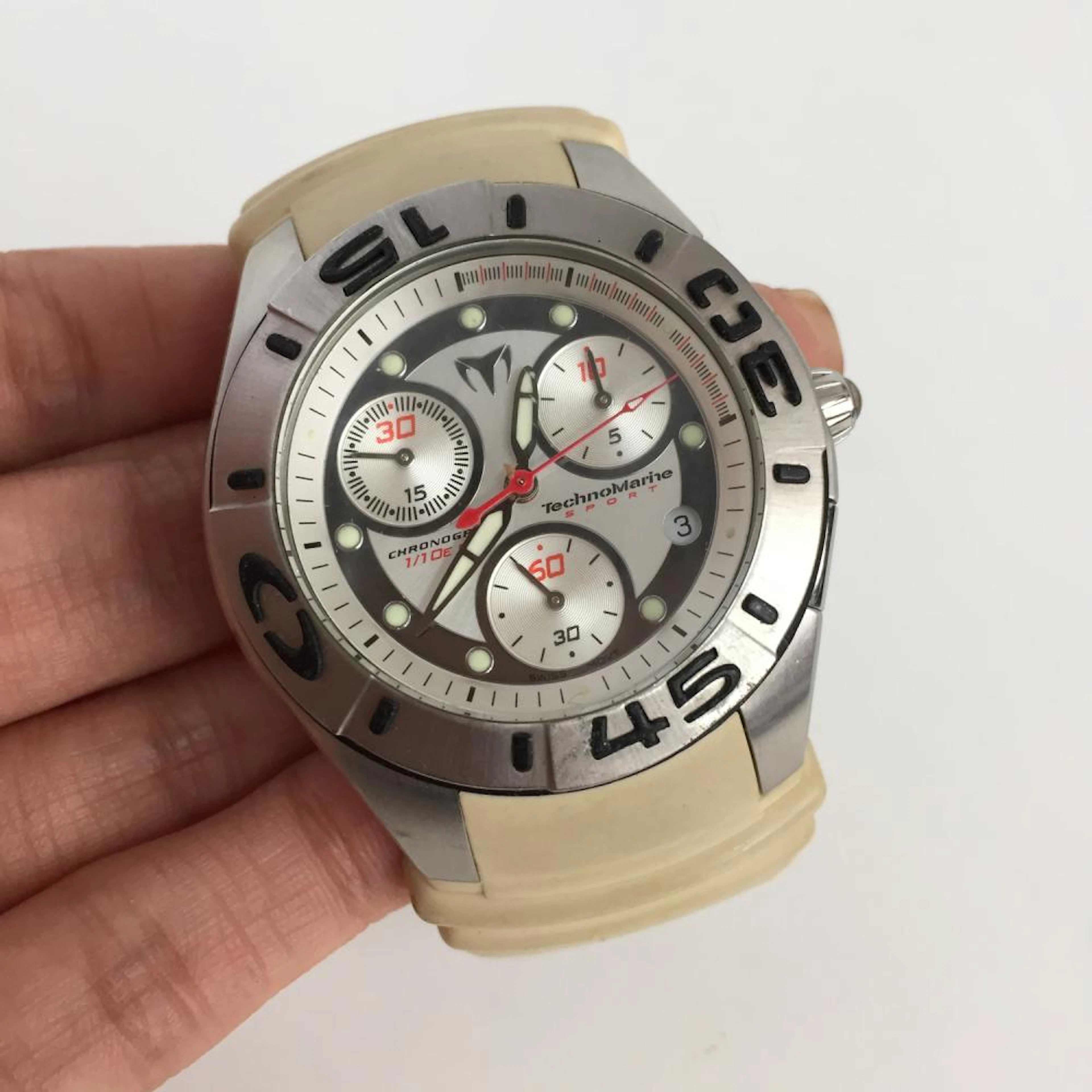 Silver tone round TechnoMarine Sport Chronograph Date...