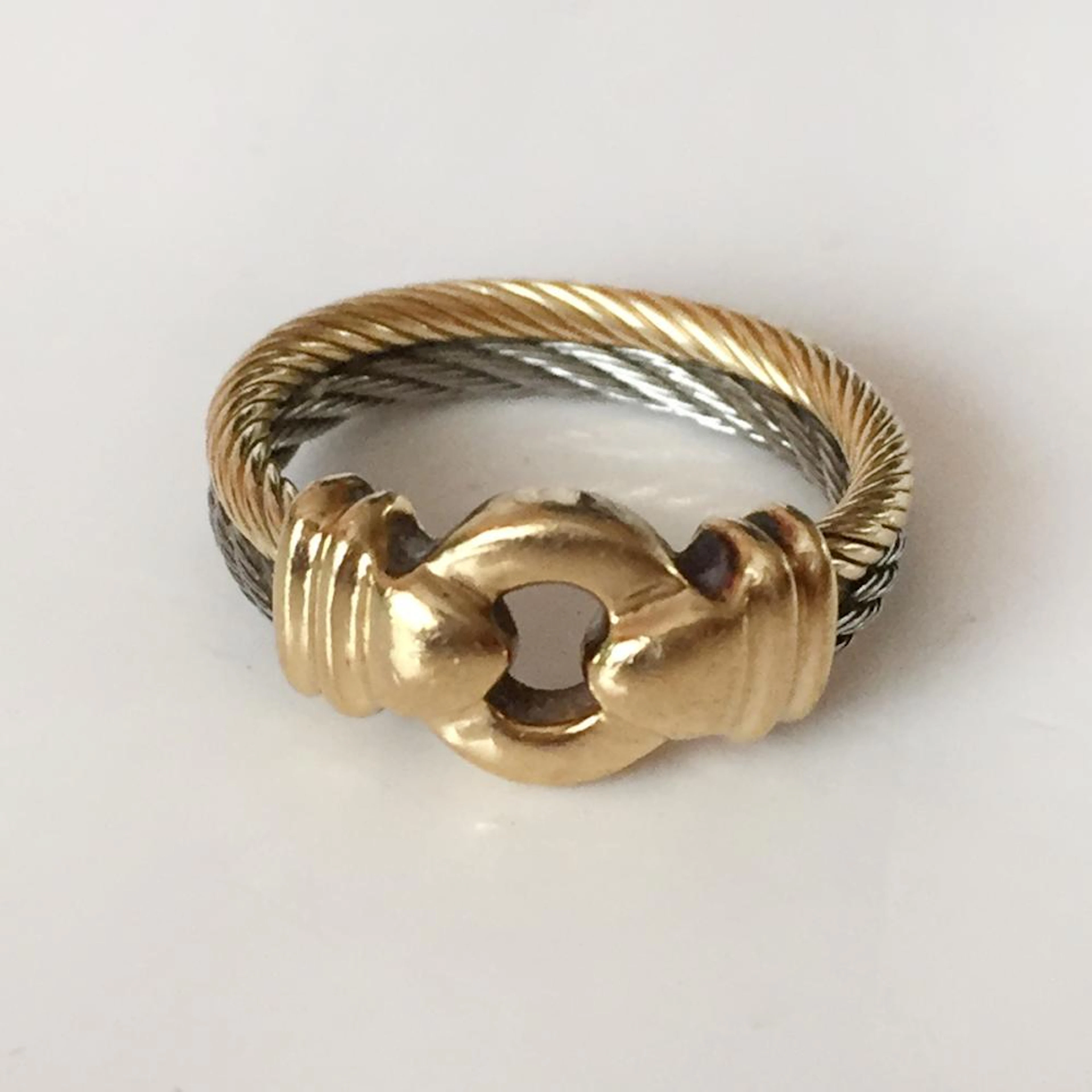 PHILIPPE CHARRIOL: 18kt yellow gold stainless steel double nautical cable ring