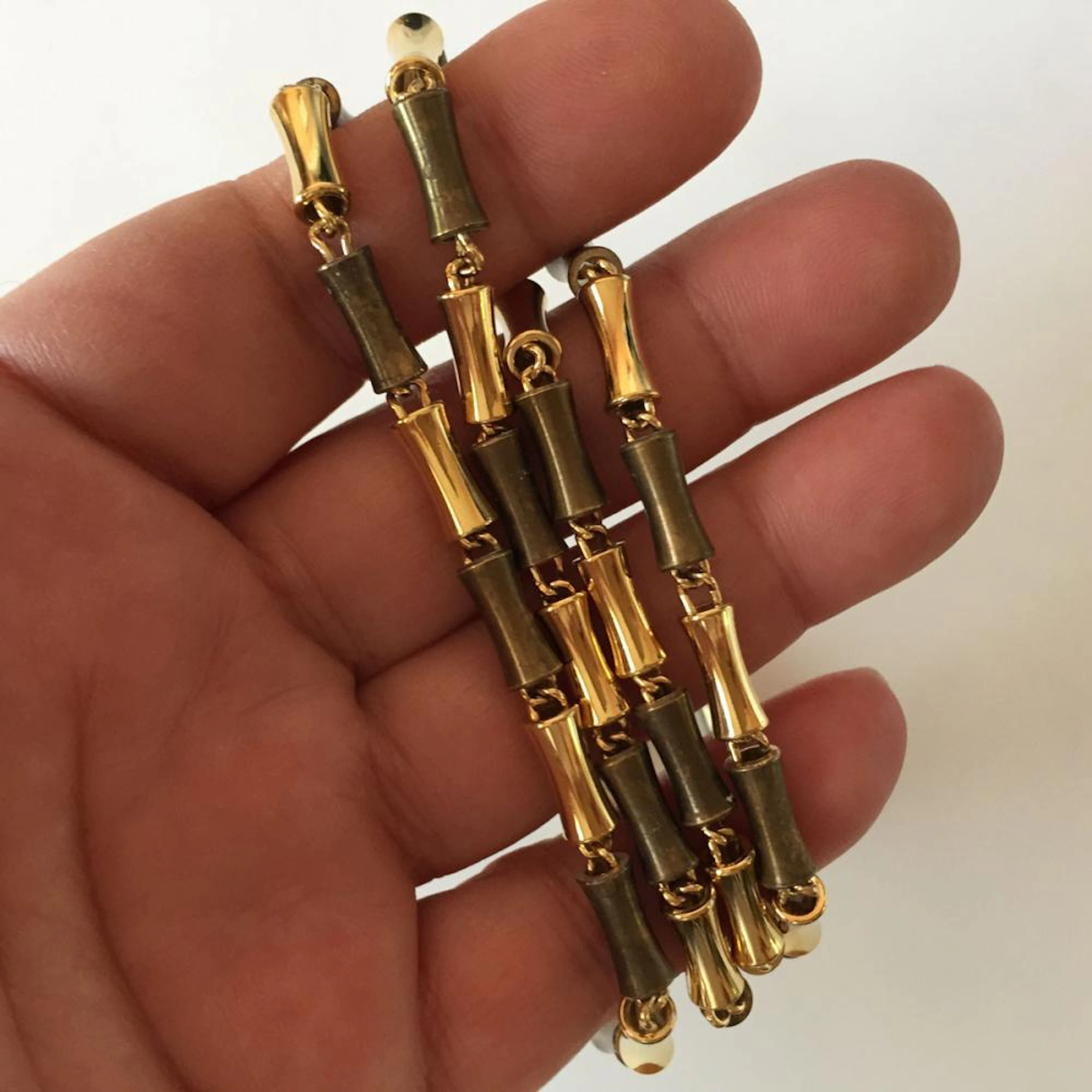 Vintage gold tone shiny and bronze color matt finish tube links chain necklace