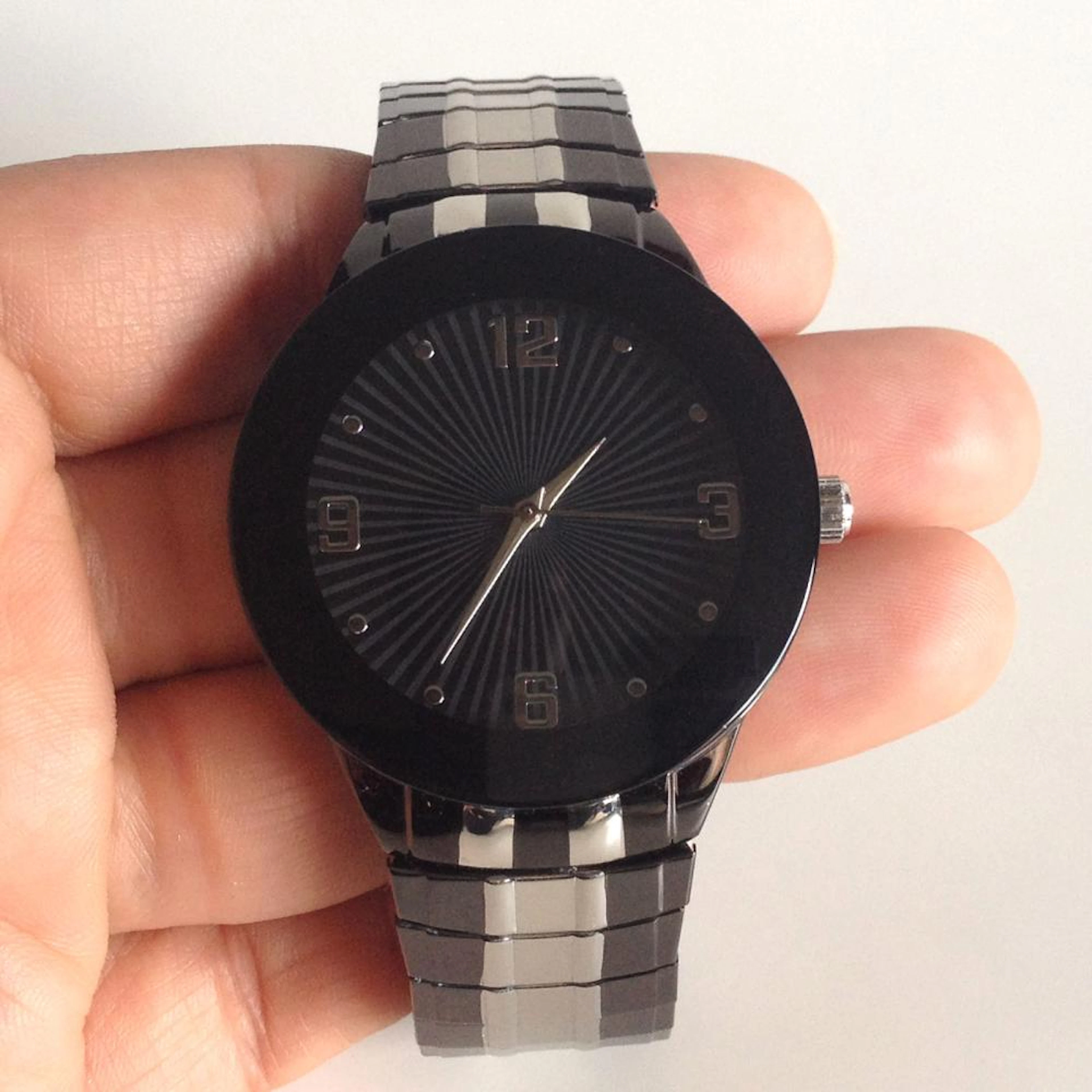 Black dark grey silver tone Accutime watvh corp stretch watch 4184WMM