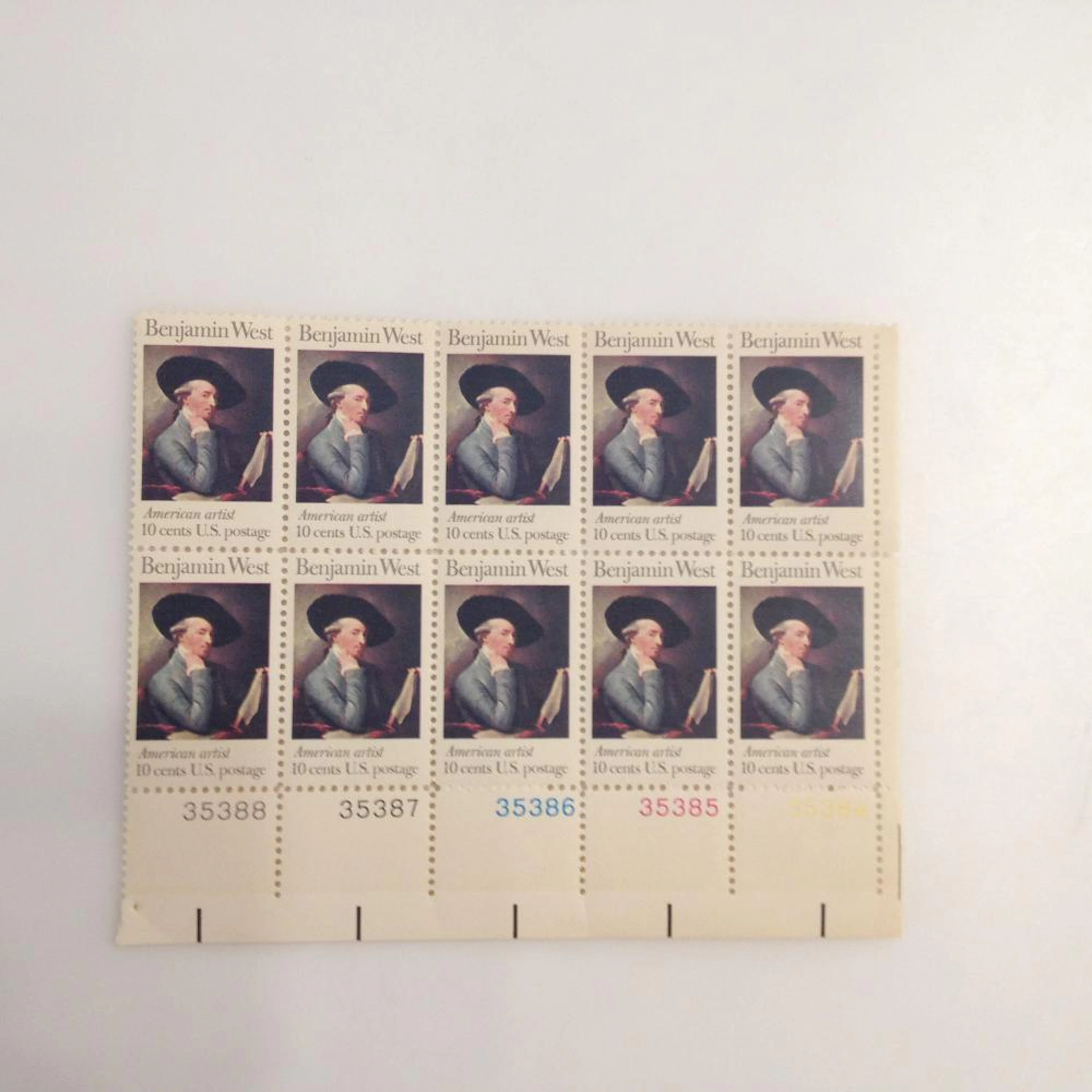 1975 10c Benjamin West American artist Plate Block of 10...
