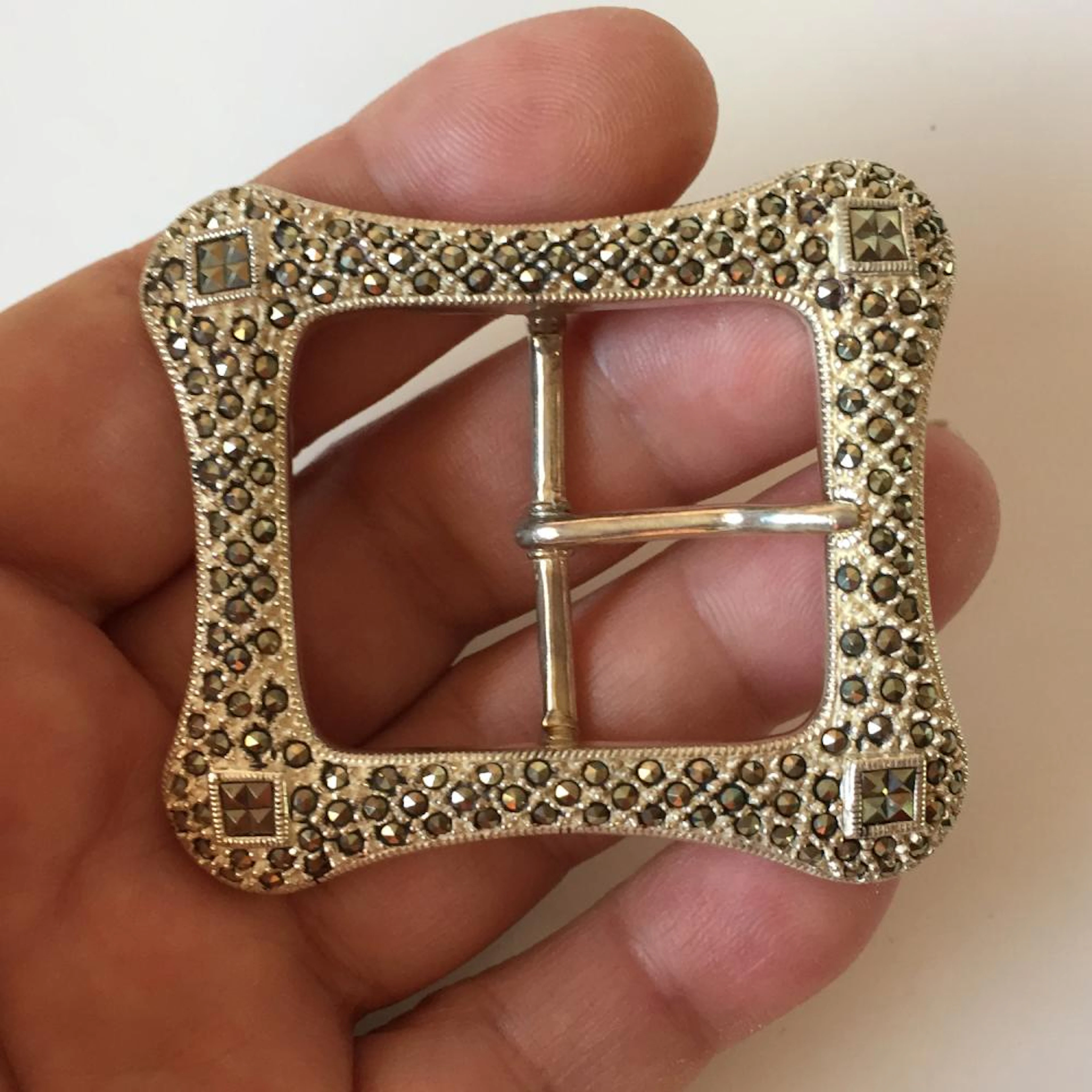 JUDITH JACK: Sterling silver buckle with marcasites, signed J/J