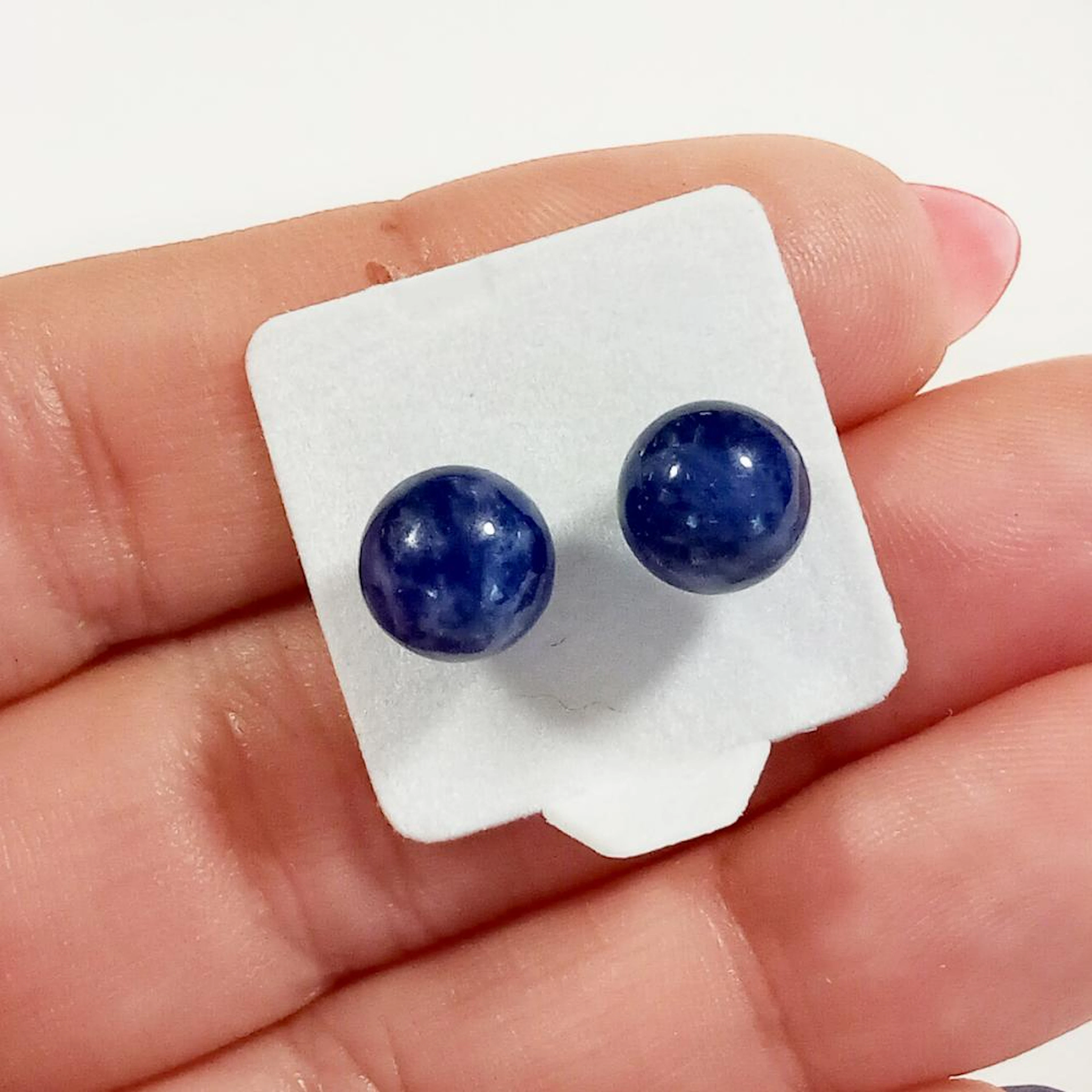 8 mm Round shape Sodalite beads silver tone push back stud earrings