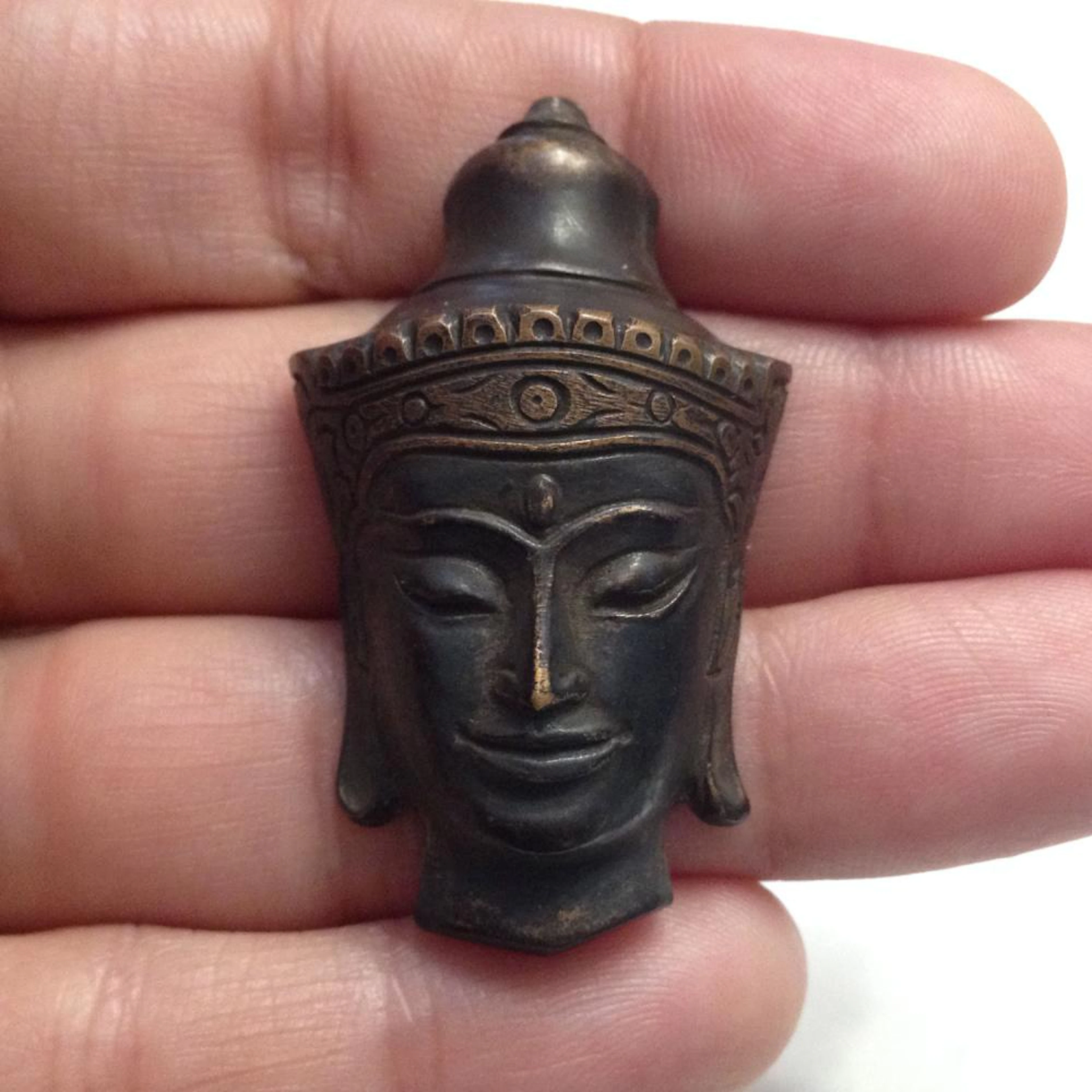 Vintage Asian Indian Thai God Man's face head shape metal...
