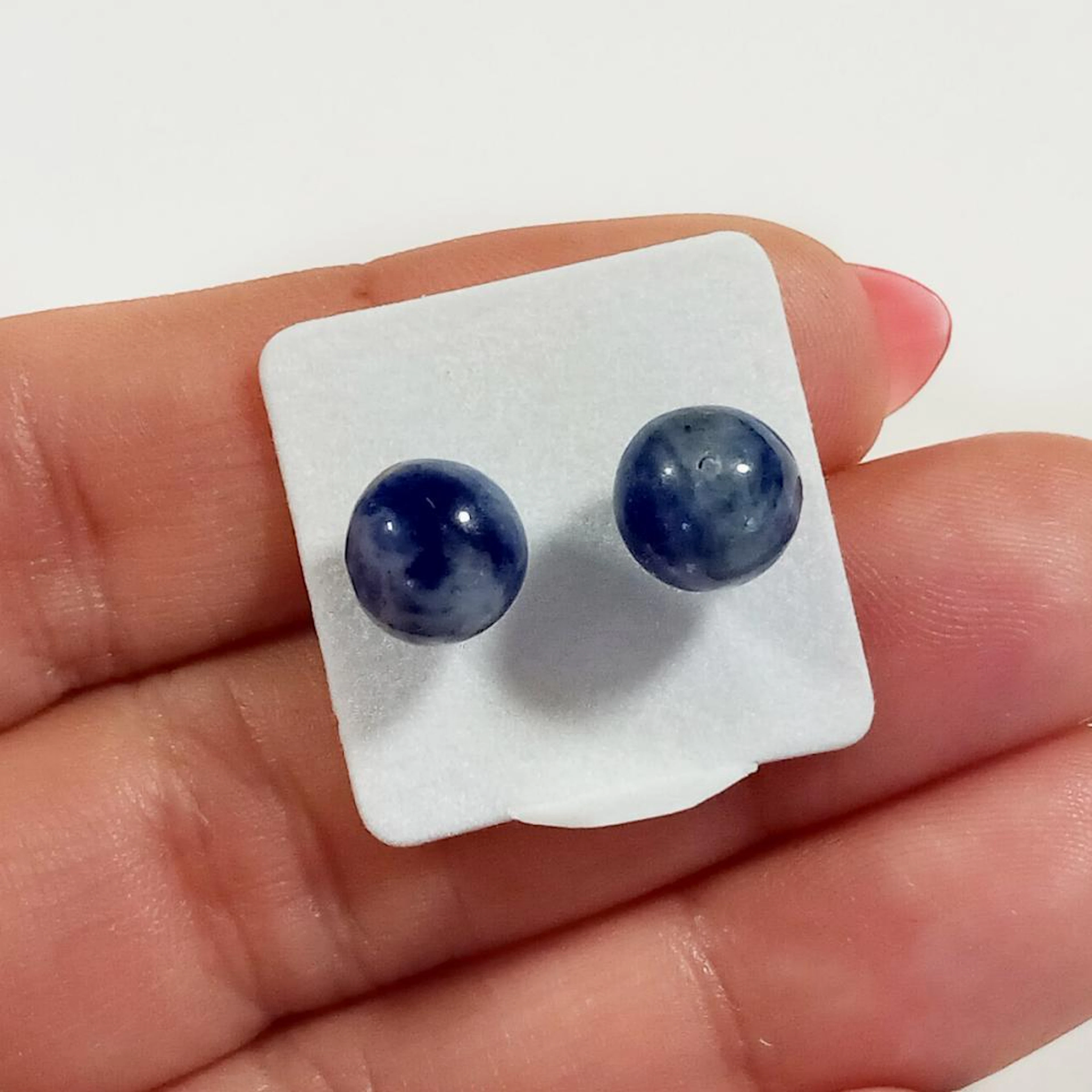 8 mm Round shape Sodalite beads silver tone push back stud earrings