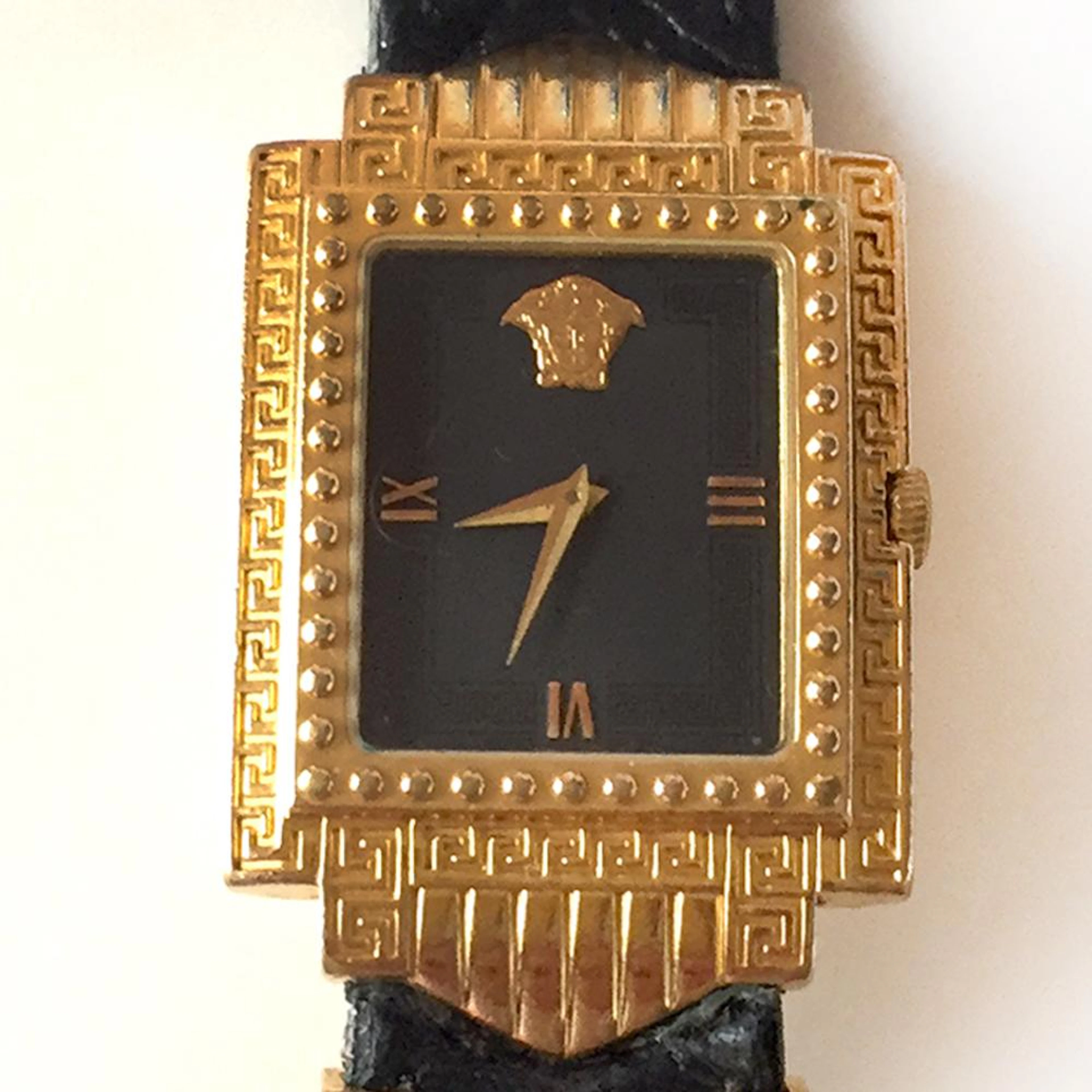 GIANNI VERSACE: Rectangular gold plated mens Swiss Gianni...