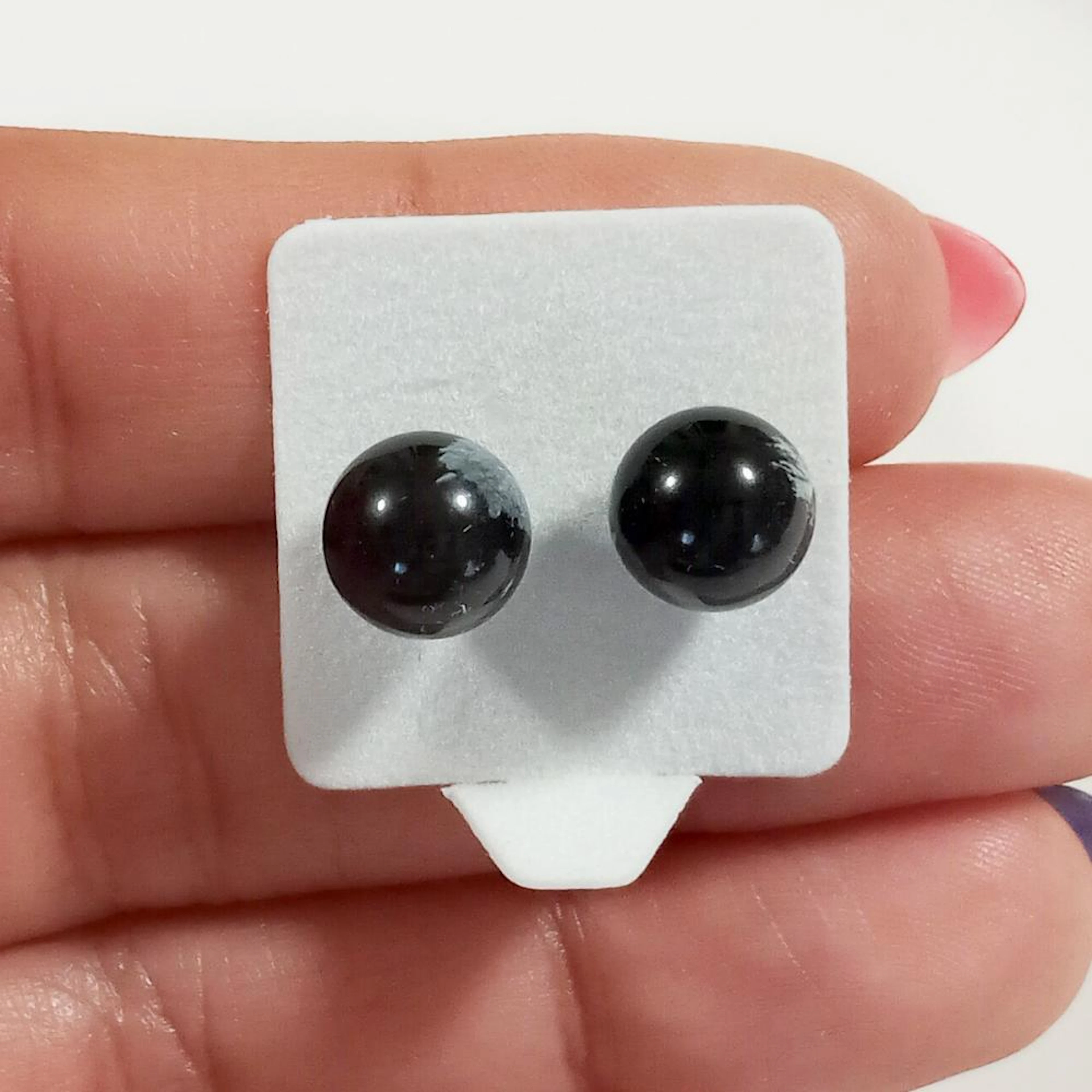 8 mm Round shape Snowflake Obsidian beads silver tone push back stud earrings