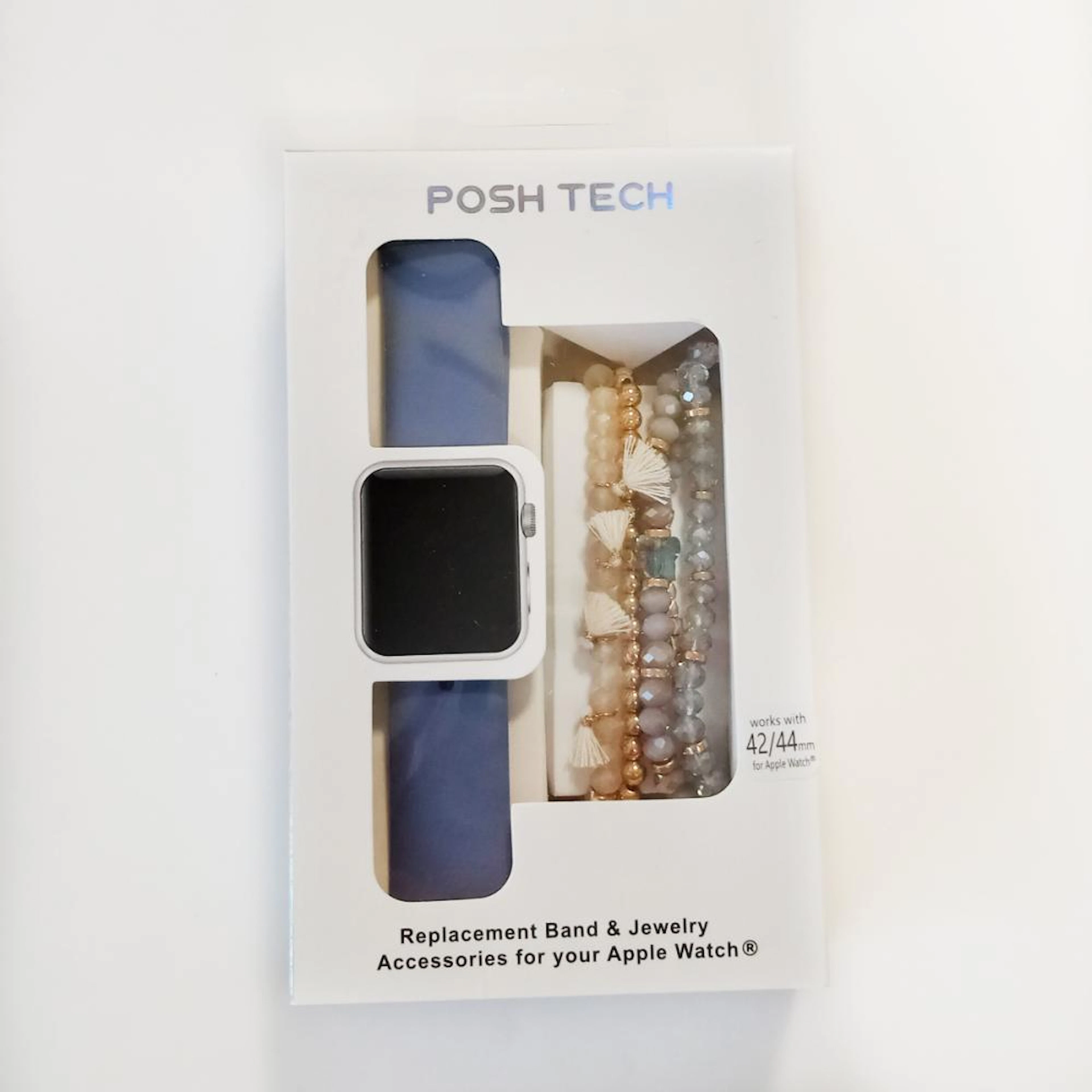 POSH TECH: Gray-blue silicone replacement band and gold tone and gray