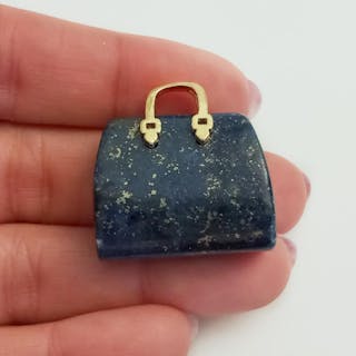 Genuine Lapis purse handbag shape pendant with gold tone bail