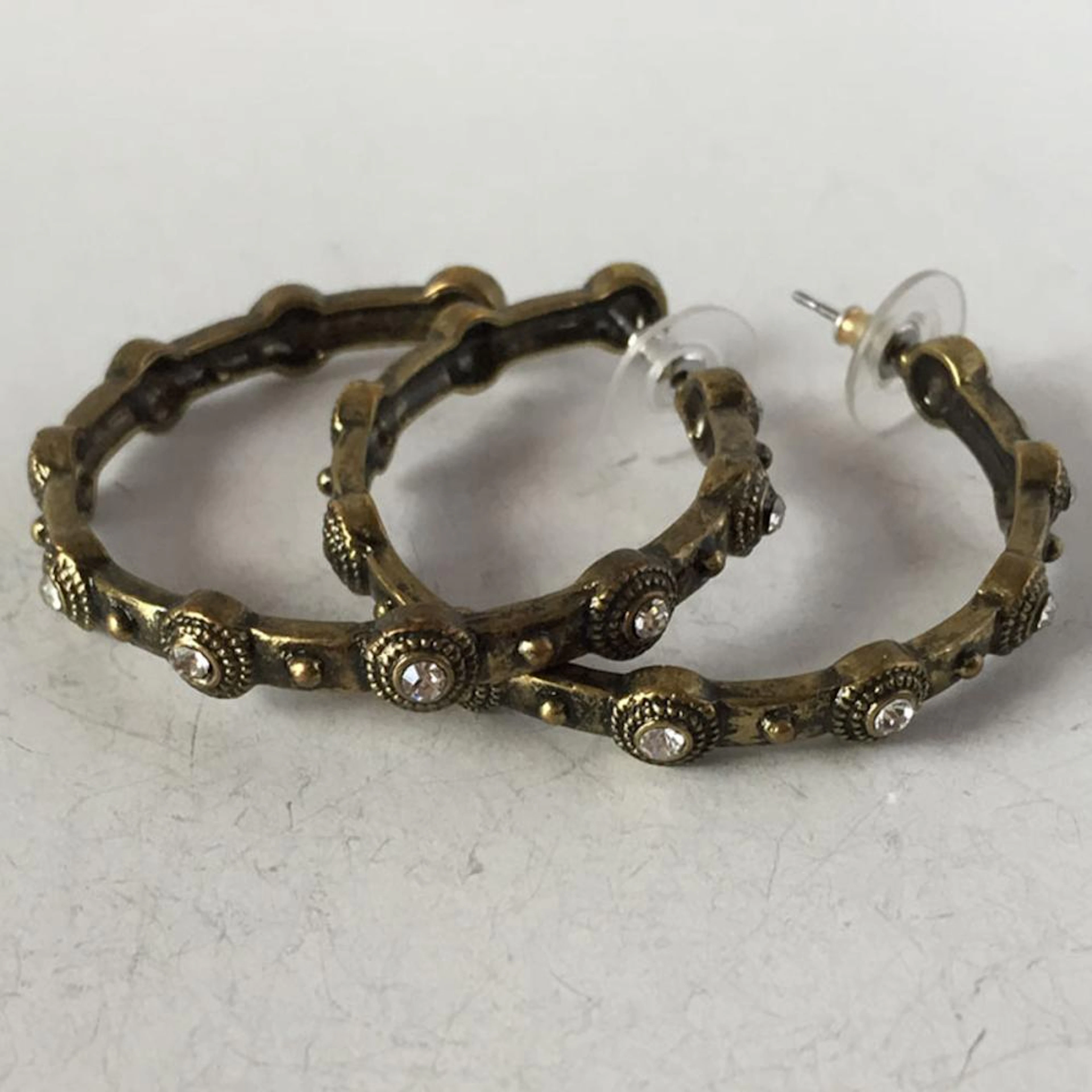 CHICO'S: Gold color hoop earrings with rhinestones and push backs