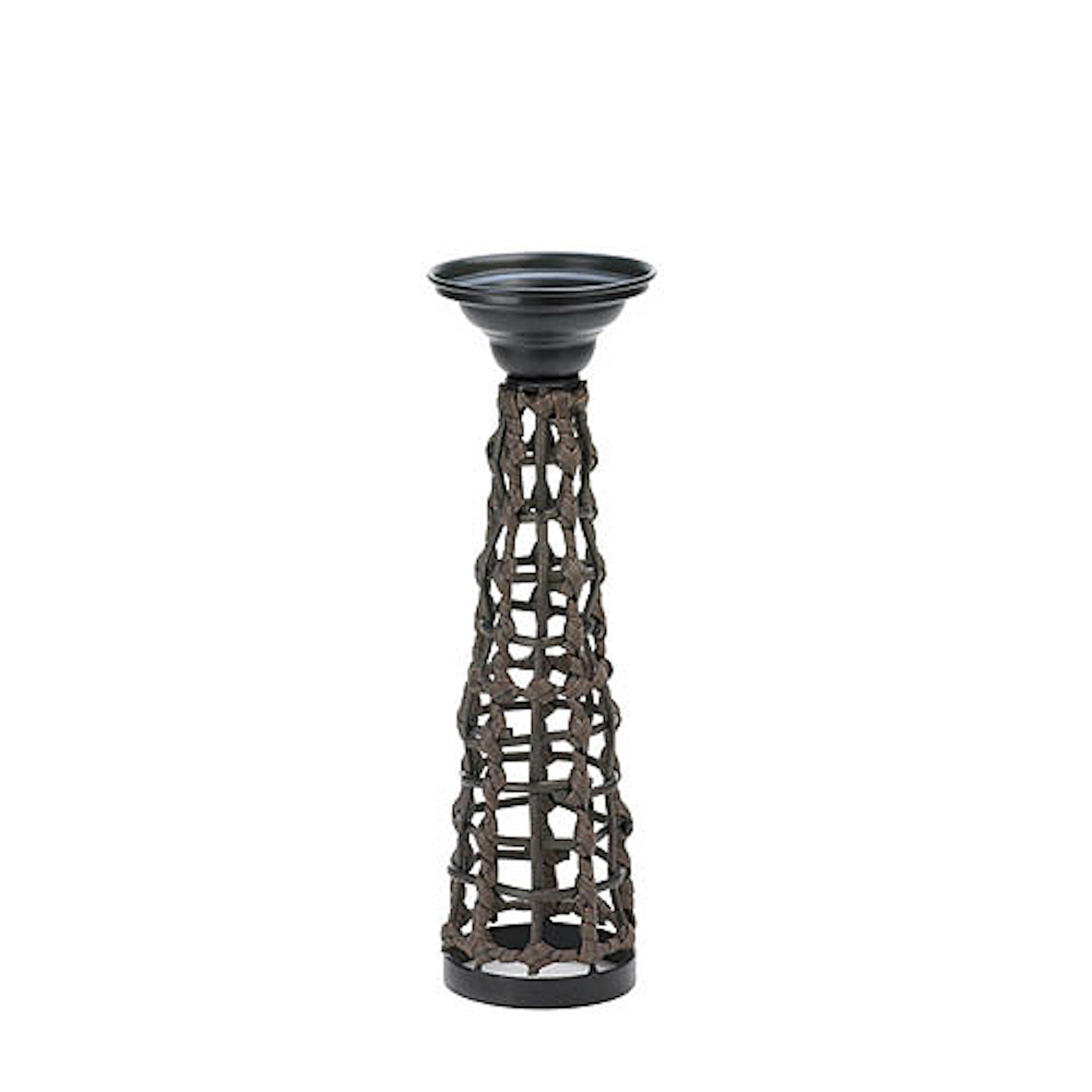 SMALL KNOTTED RATTAN CANDLE STAND #81611v2