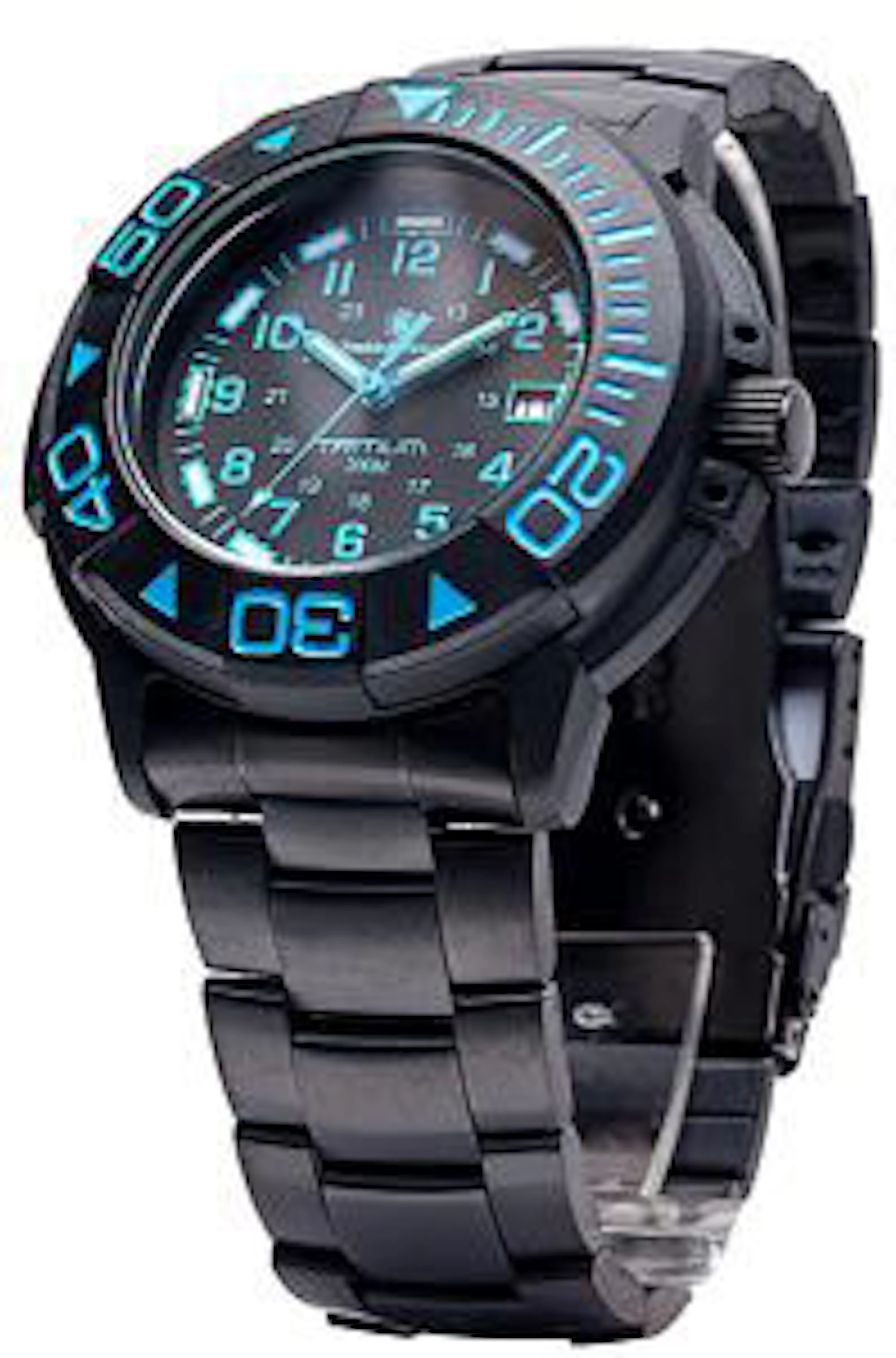 SMITH AND WESSON DIVERS BLUE TRITIUM WATCH METAL AND RUBBER STRAP