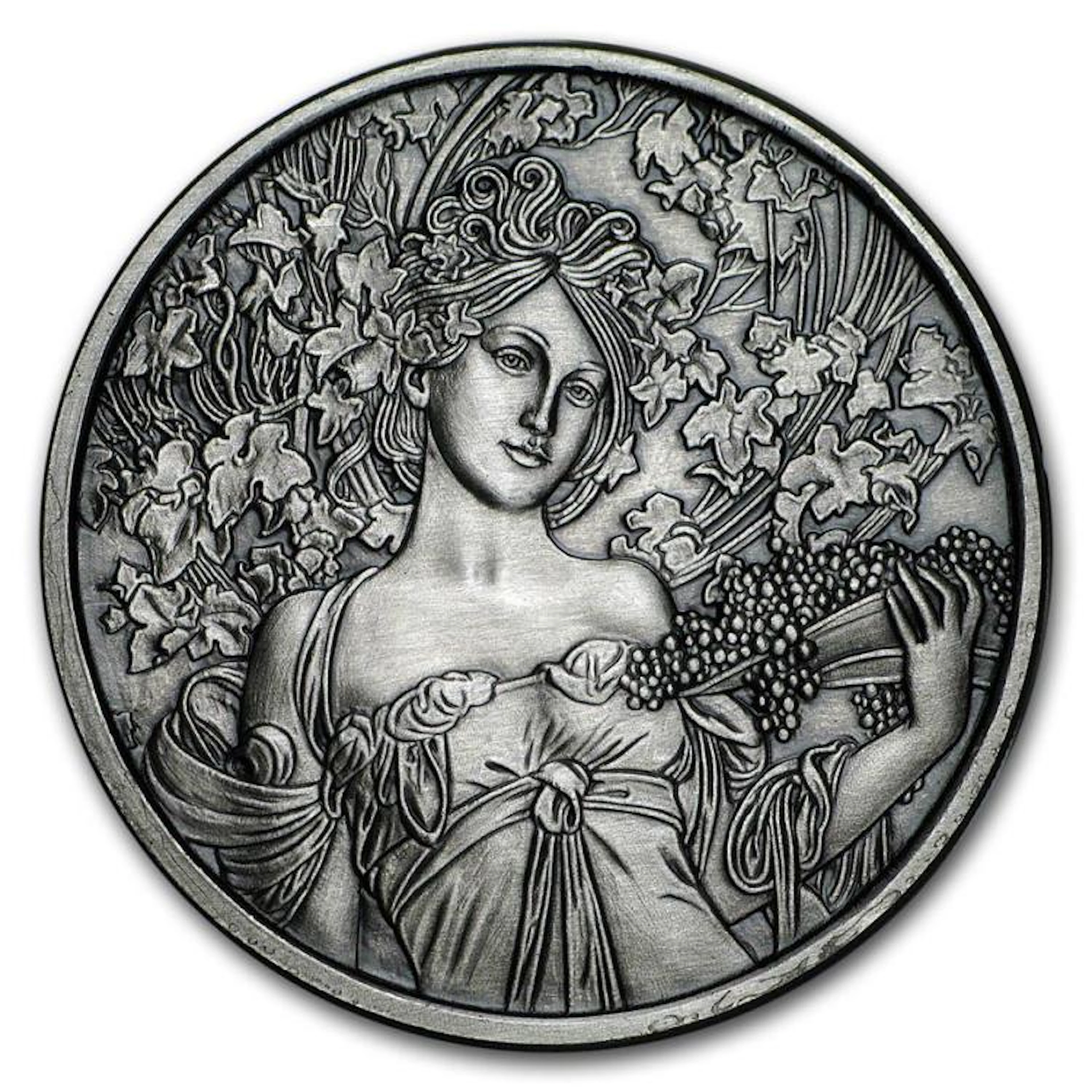 1 oz Silver Antique Round Mucha Collection (Champagne White Star)