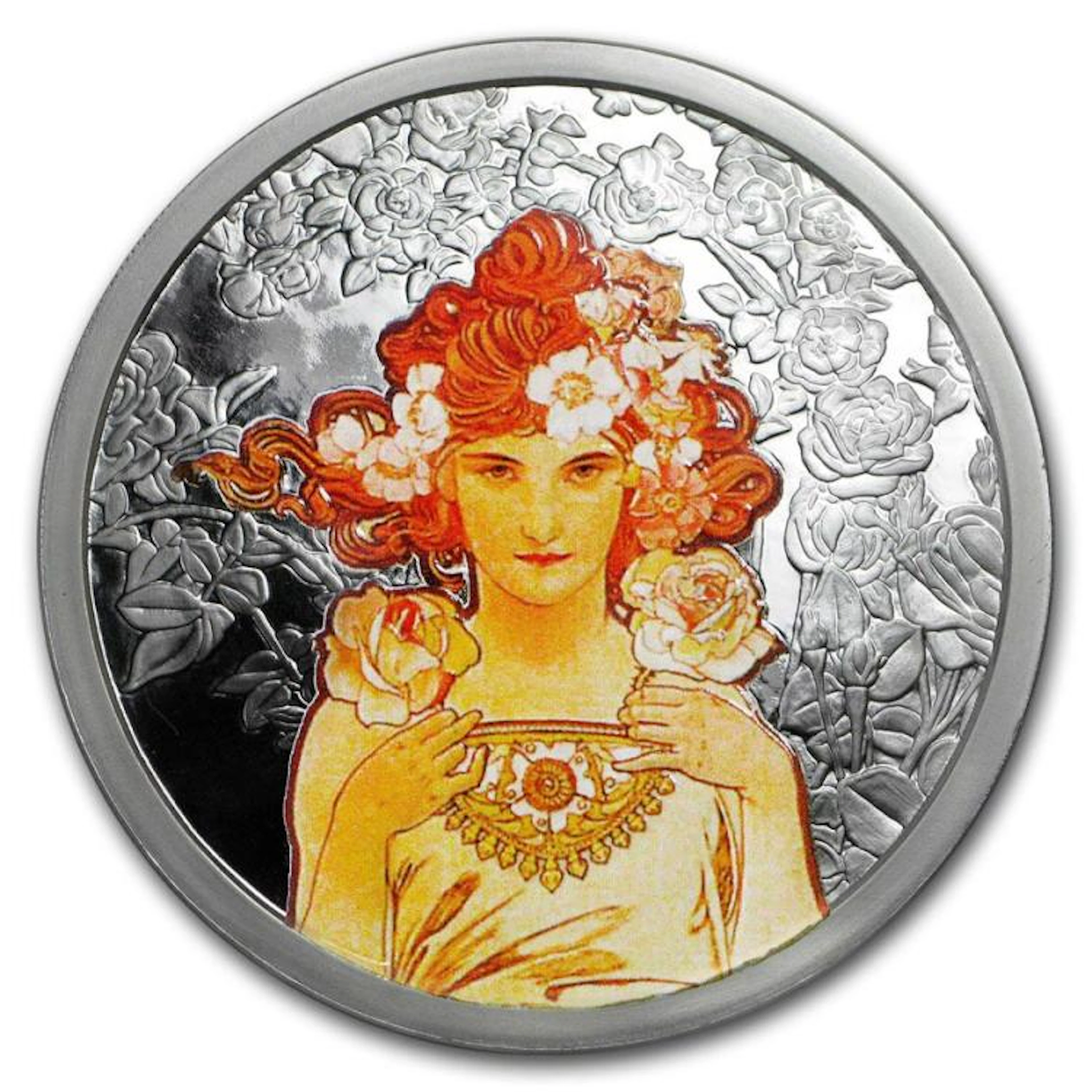 5 oz Silver Colorized Proof Round Mucha Collection (Rose)