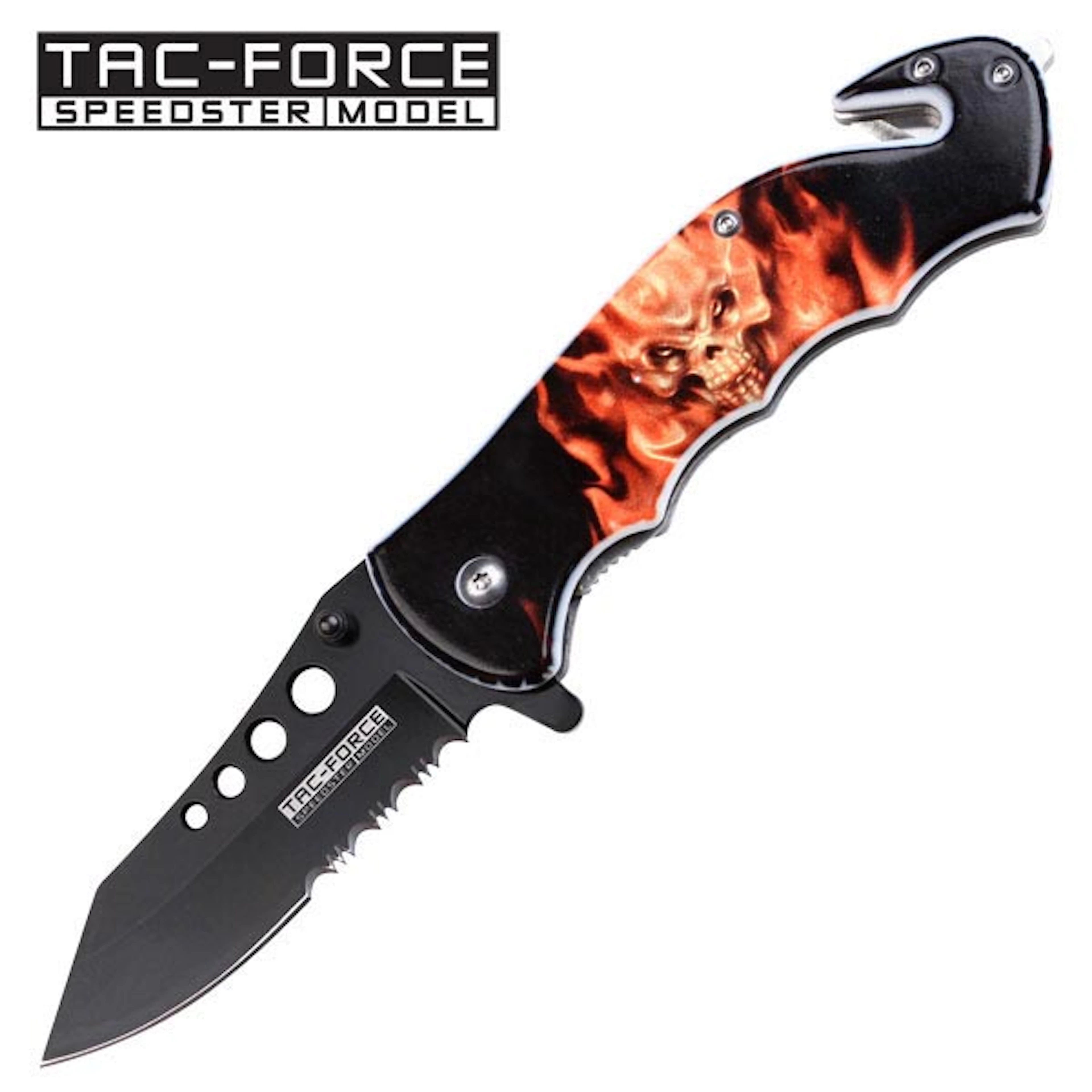 4.5" CLOSED TACFORCE FOLDING KNIFE W/FLAME SKULL PRINT