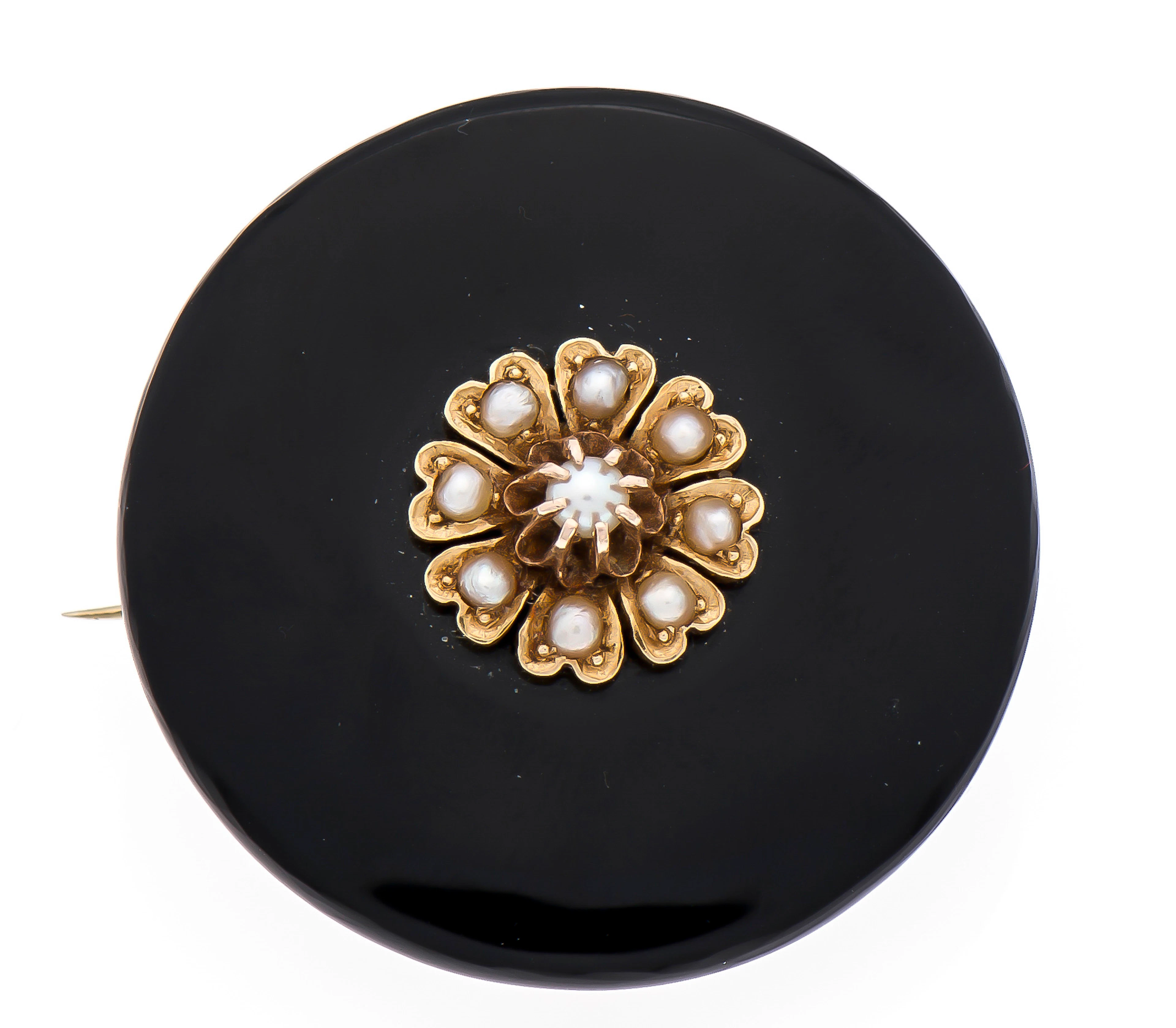Orientperlen-Onyx-Brosche