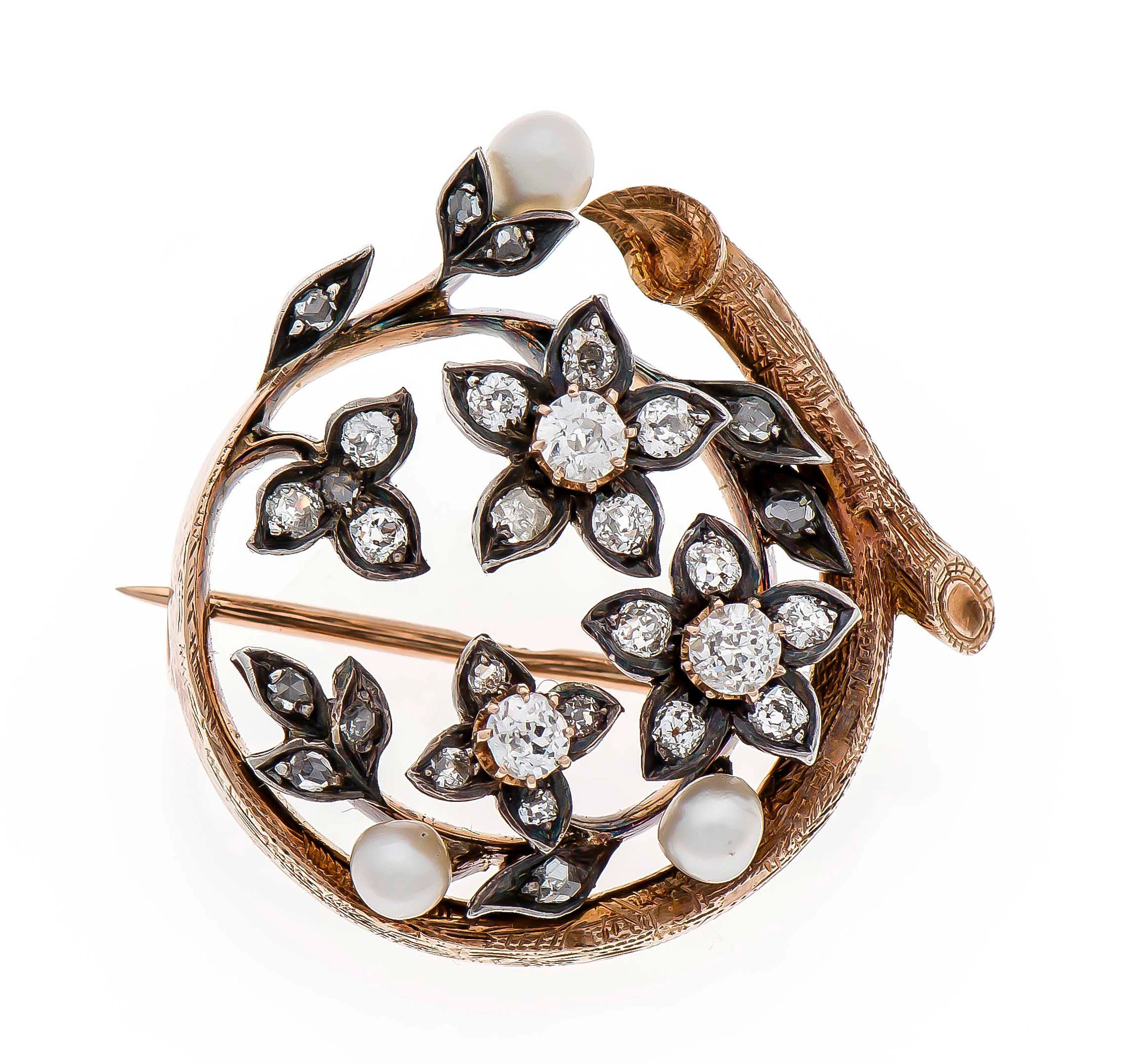 Altschliff-Diamant-Orientperlen-Brosche