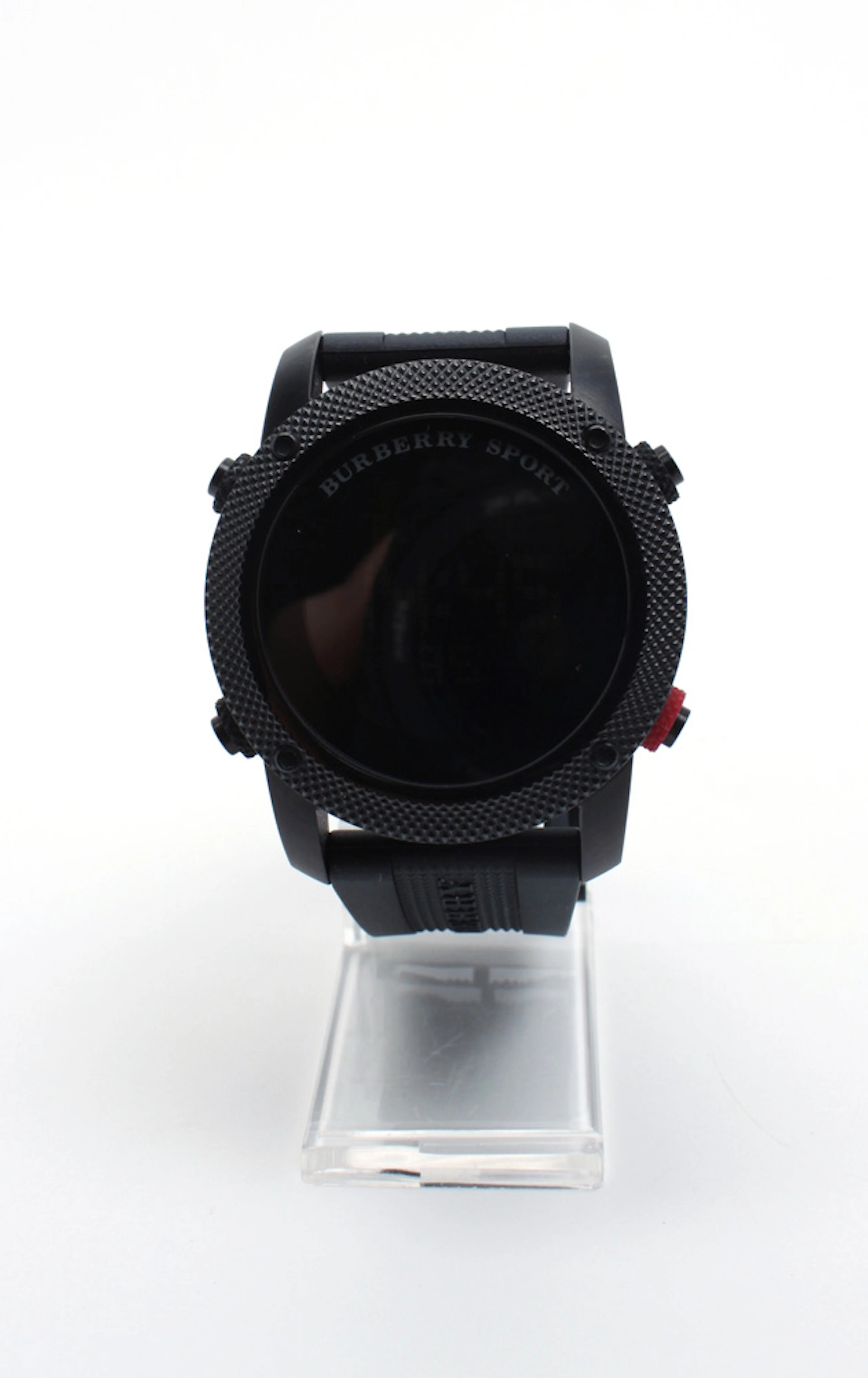 Burberry@, Sport, montre ronde en acier noirci, quartz, cadran digital