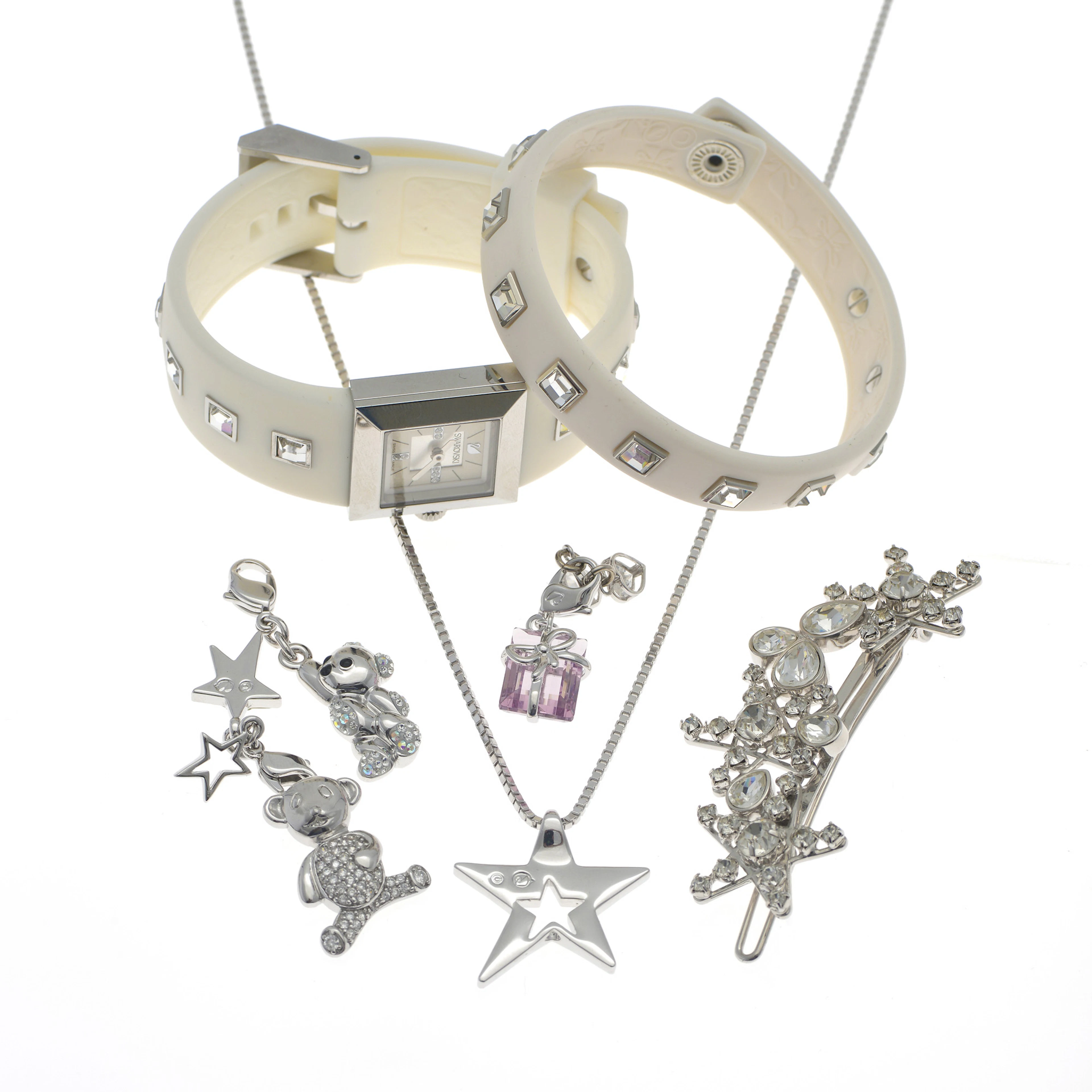 Swarovski@  lot de bijoux en métal et cristaux: 1 montre et 1 bracelet