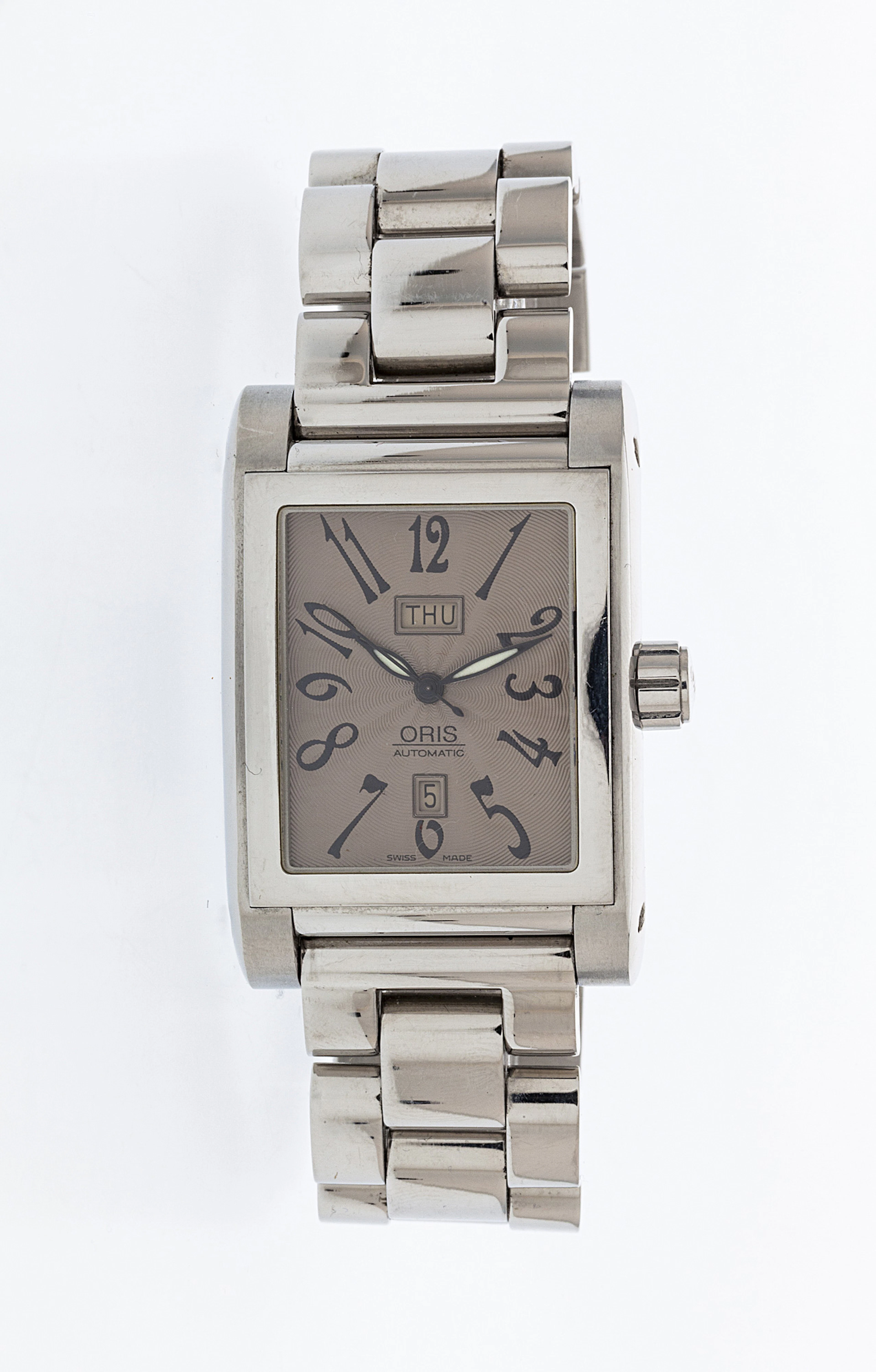 Oris@, montre-bracelet automatique en acier, date et jour à guichet