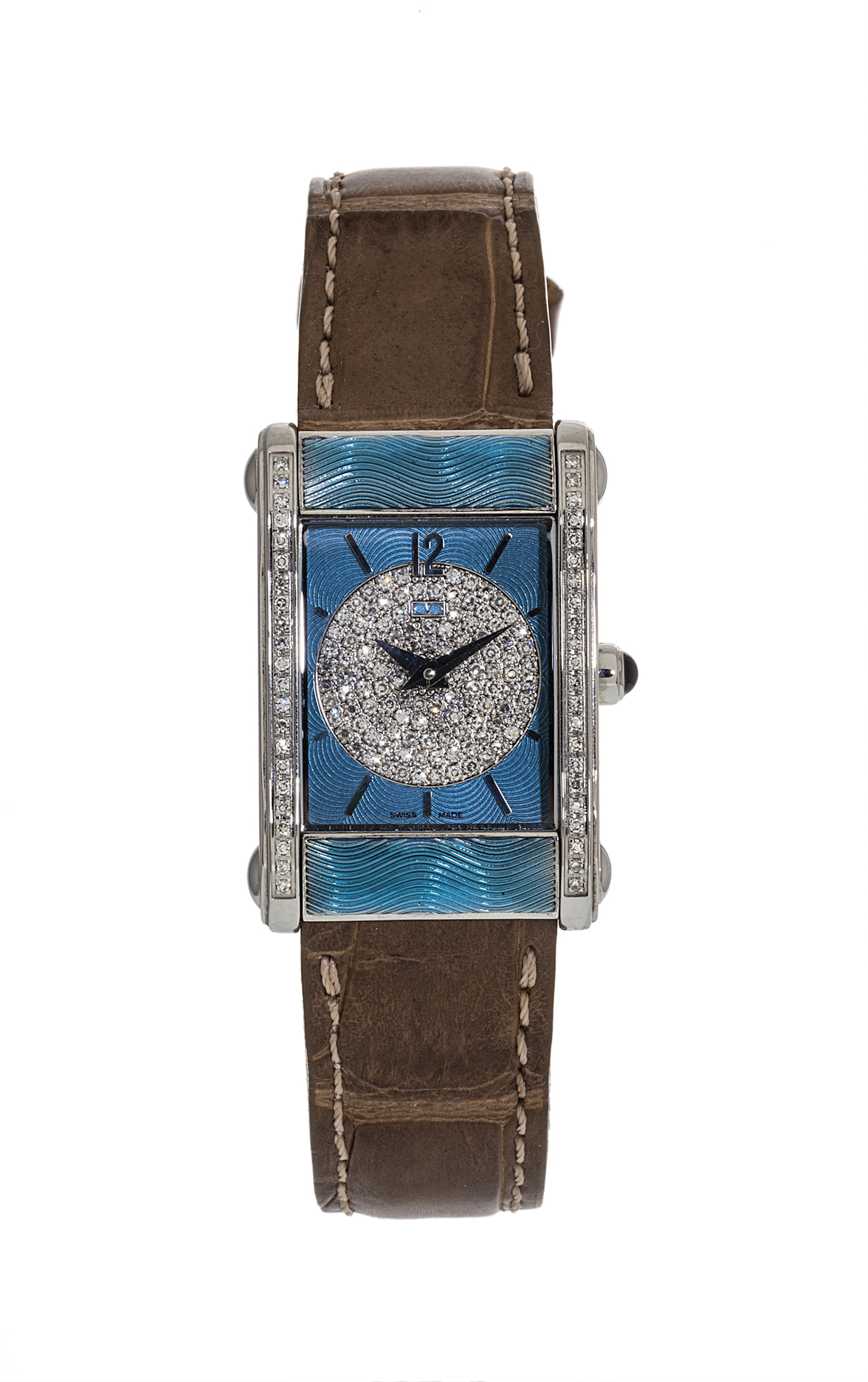 Valentino@, montre-bracelet en acier guilloché bleu sertie de diamants